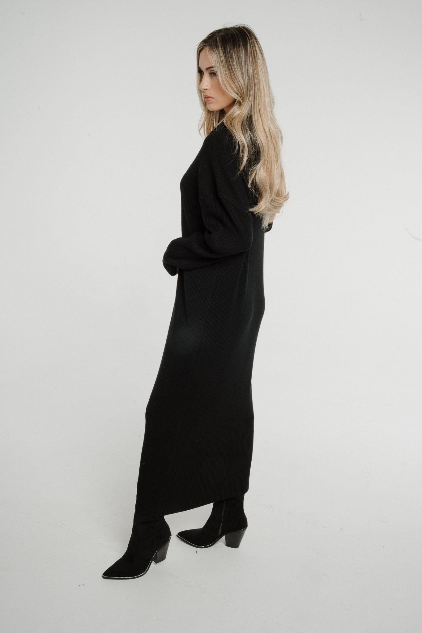Lottie Zip Neck Knit Dress In Black - The Walk in Wardrobe