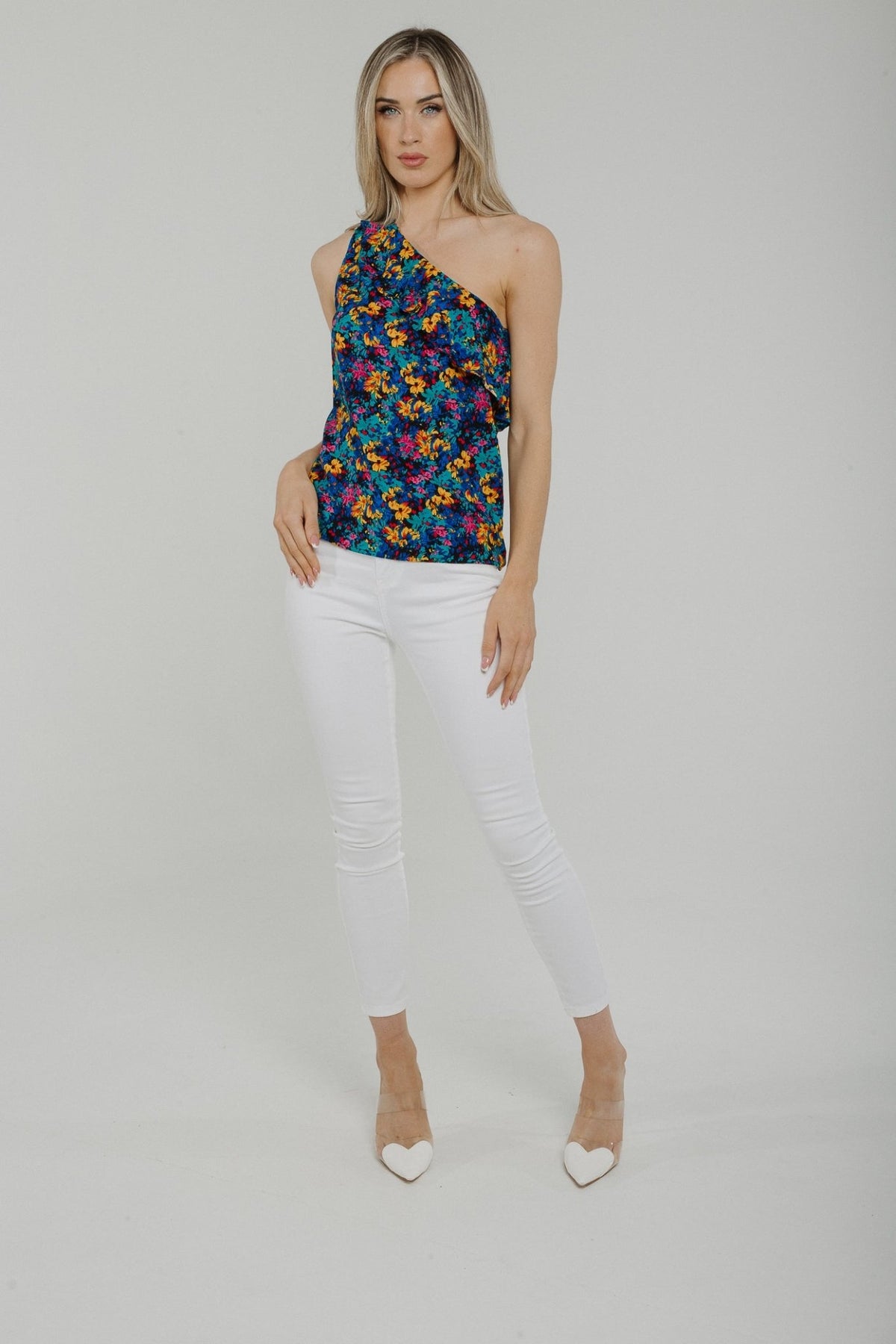 Lucy One Shoulder Floral Top In Black - The Walk in Wardrobe