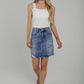 Maddie Distressed Denim Skirt In Mid Wash - The Walk in Wardrobe