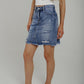 Maddie Distressed Denim Skirt In Mid Wash - The Walk in Wardrobe