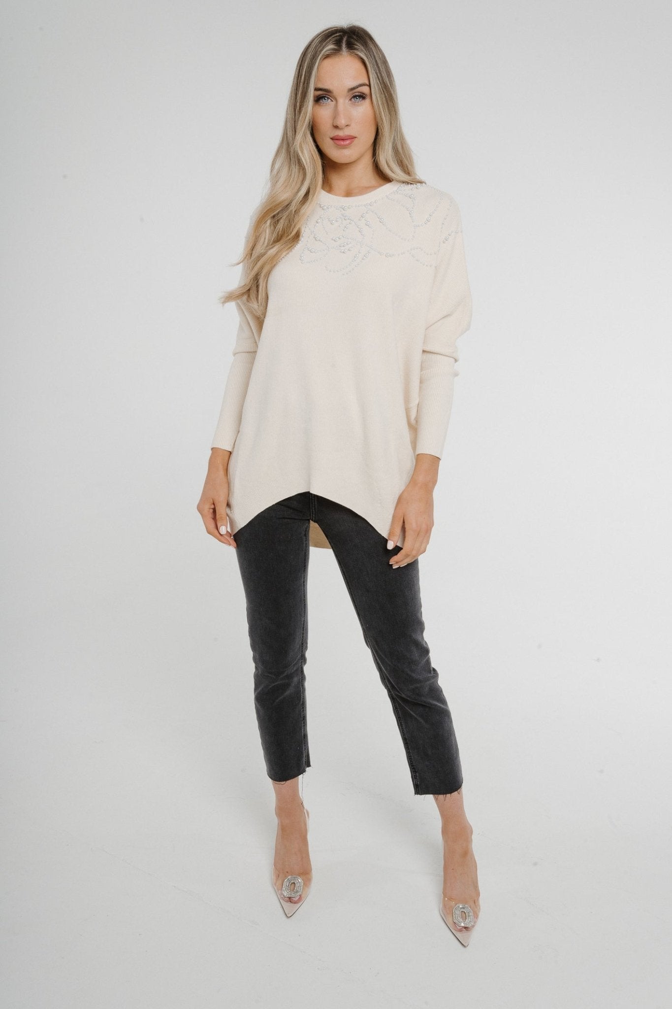 Maddie Pearl Front Jumper In Cream – The Walk in Wardrobe