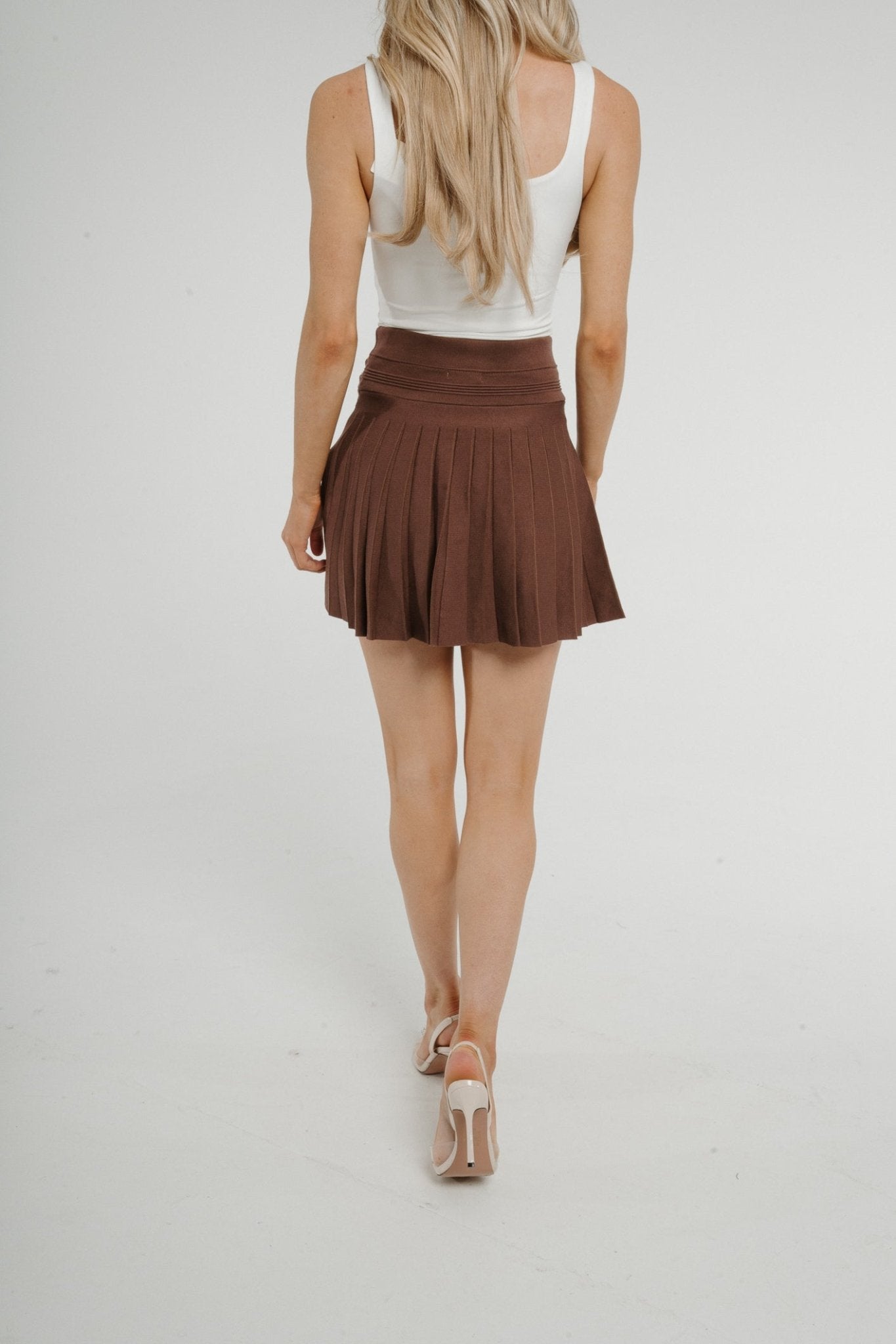 Maddie Pleated Skirt In Chocolate - The Walk in Wardrobe