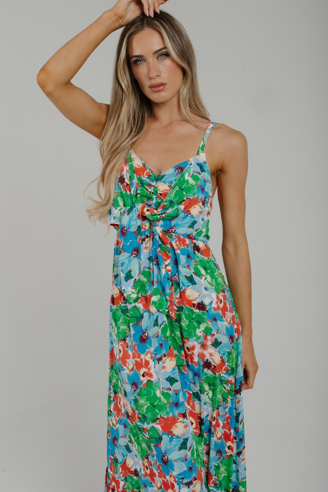 Maddie Tie Front Maxi Dress In Green Floral - The Walk in Wardrobe