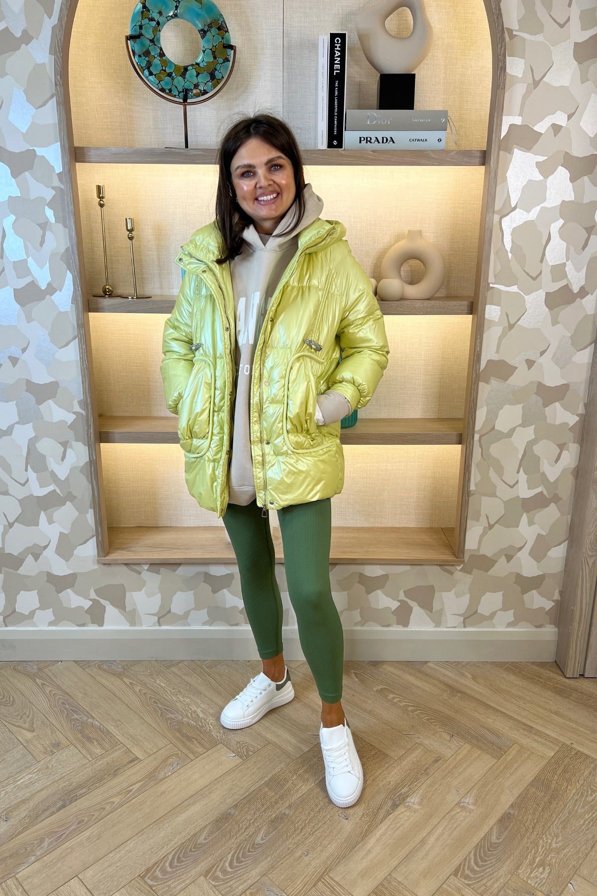 Madison Metallic Puffa Coat In Lime - The Walk in Wardrobe