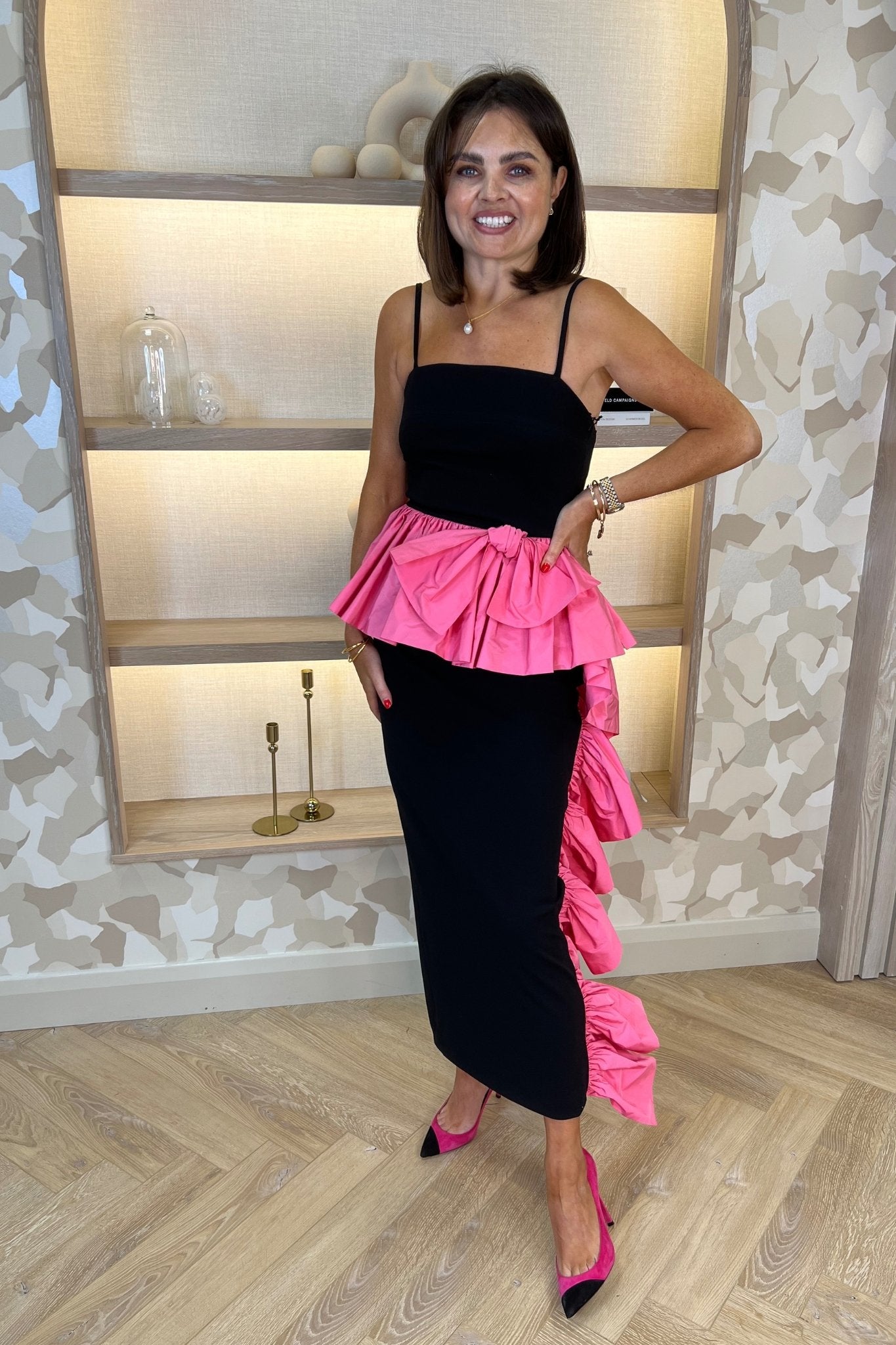 Marissa Black Dress With Pink Frill - The Walk in Wardrobe
