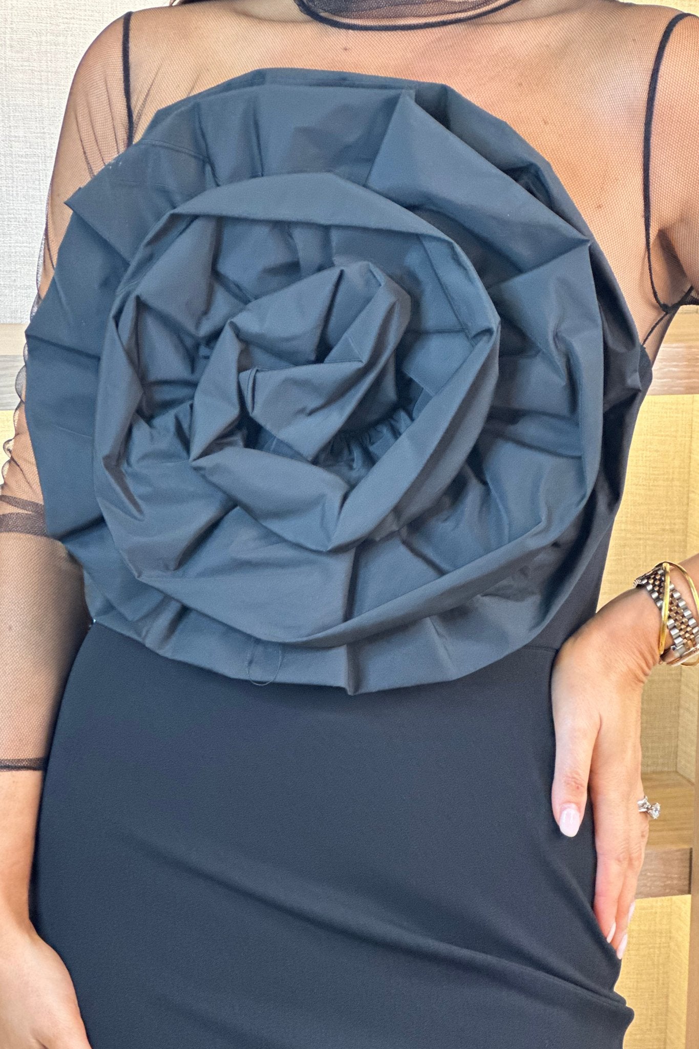 Marissa Mesh Top Floral Dress In Black - The Walk in Wardrobe