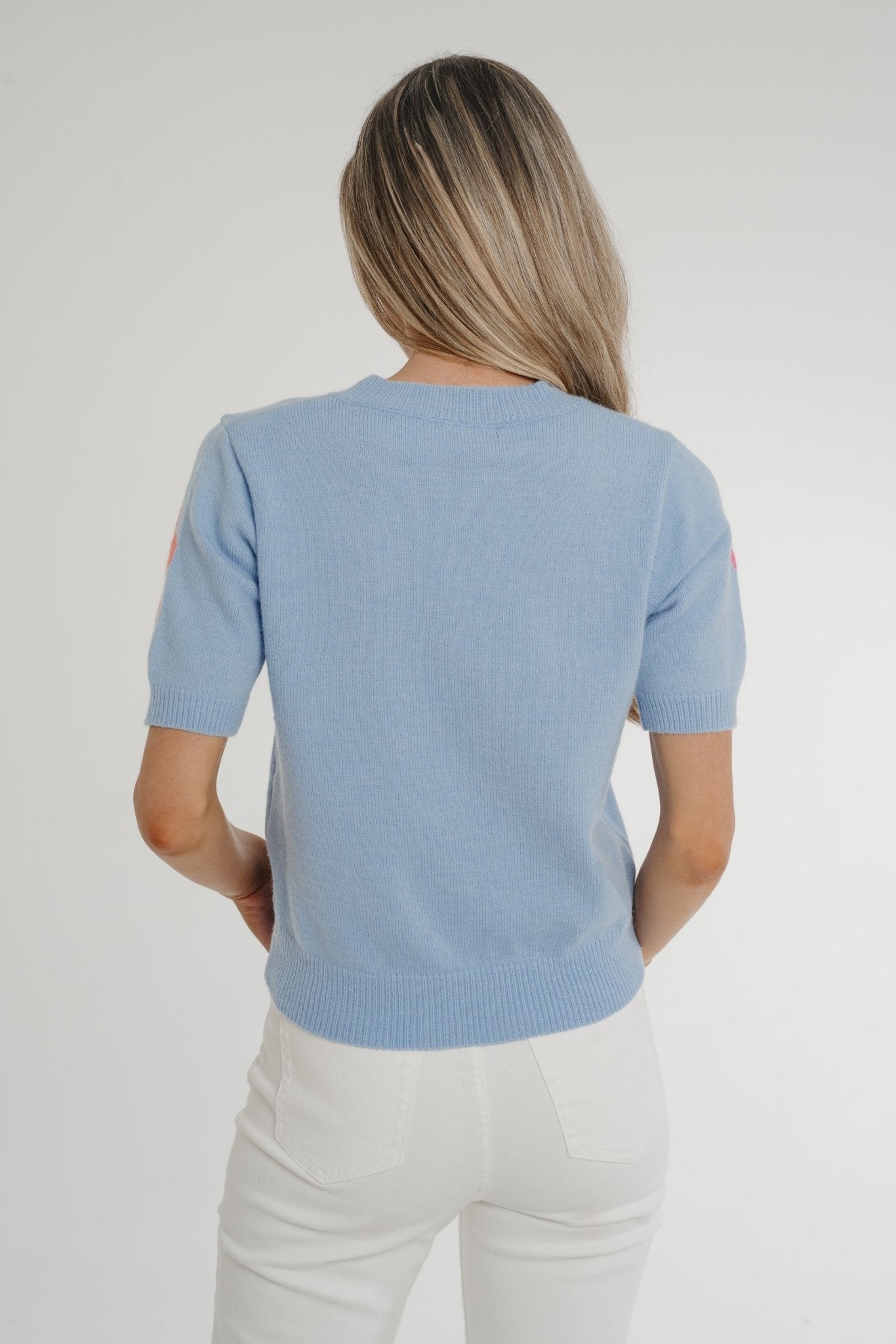 Melanie Floral Short Sleeve Jumper In Blue - The Walk in Wardrobe