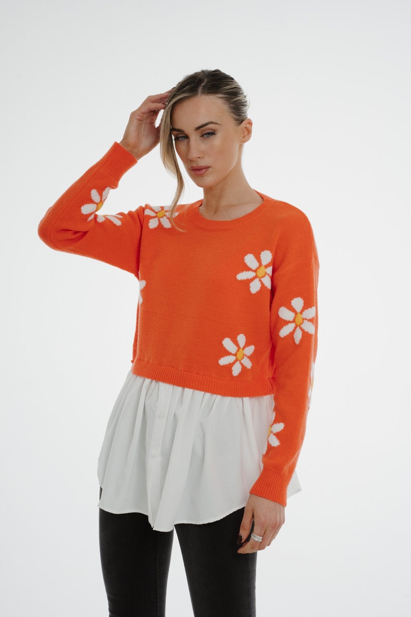 Melanie Overlay Jumper In Orange - The Walk in Wardrobe