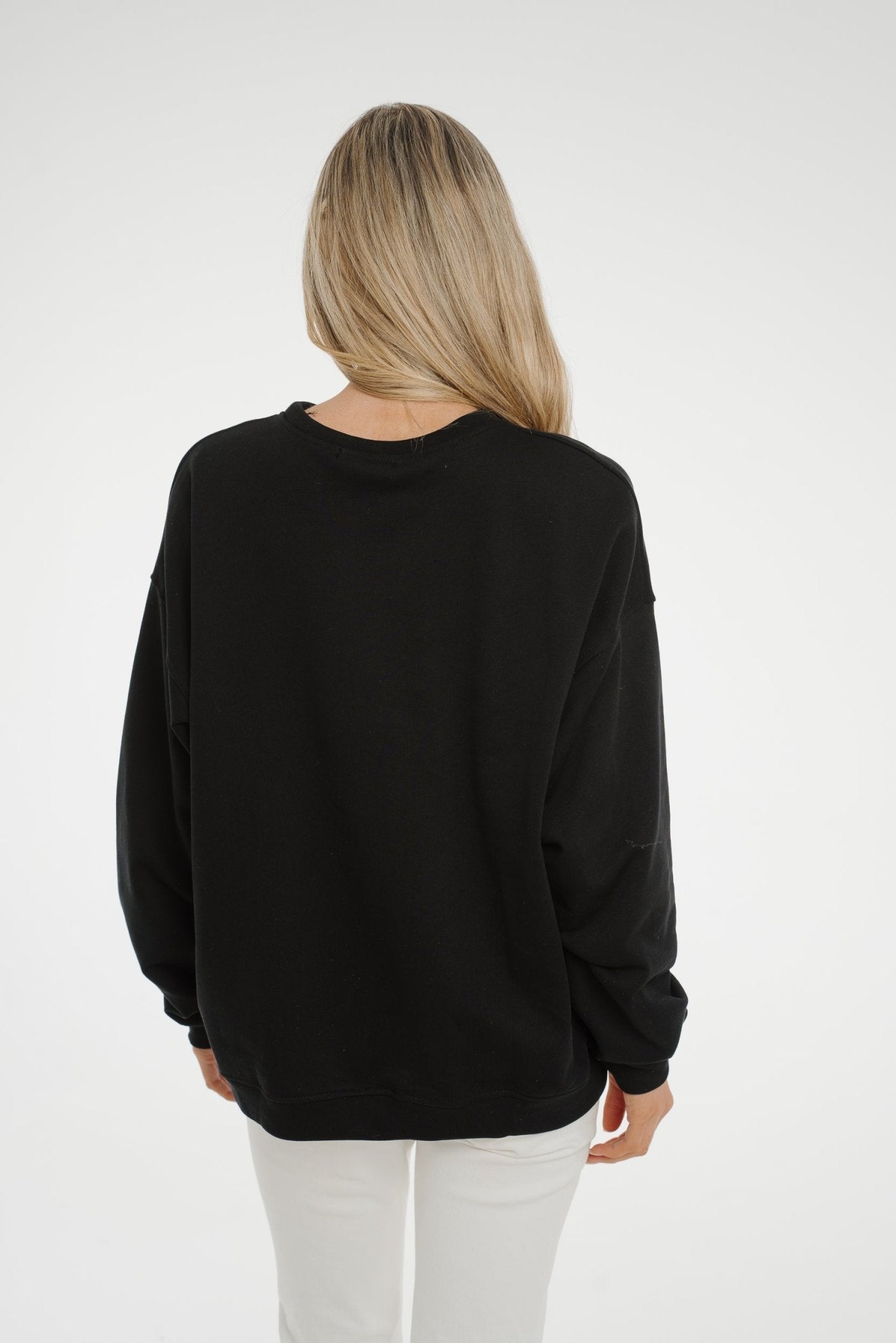 Melanie Print Front Sweatshirt In Black - The Walk in Wardrobe