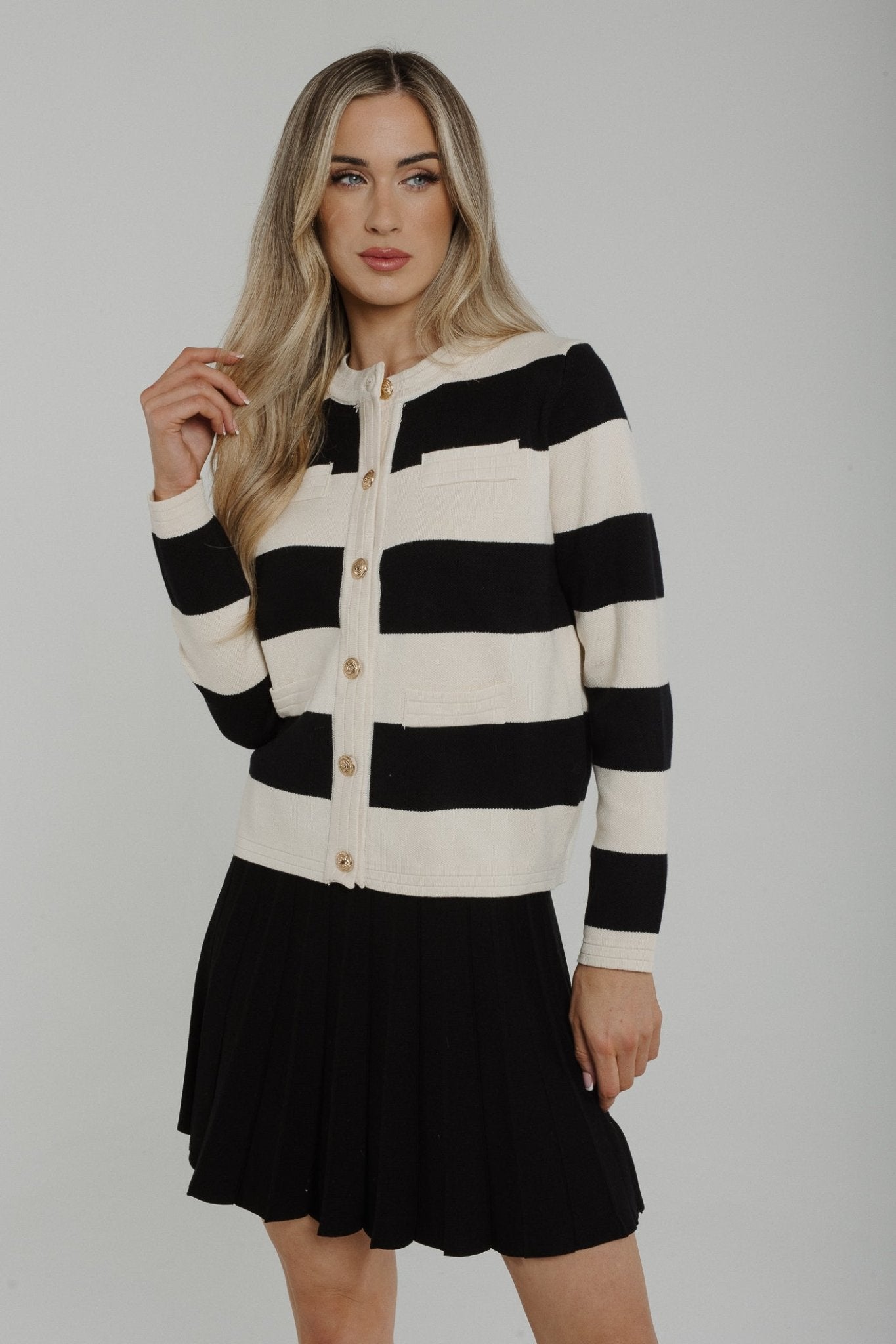 Millie Block Stripe Cardigan In Black & White - The Walk in Wardrobe