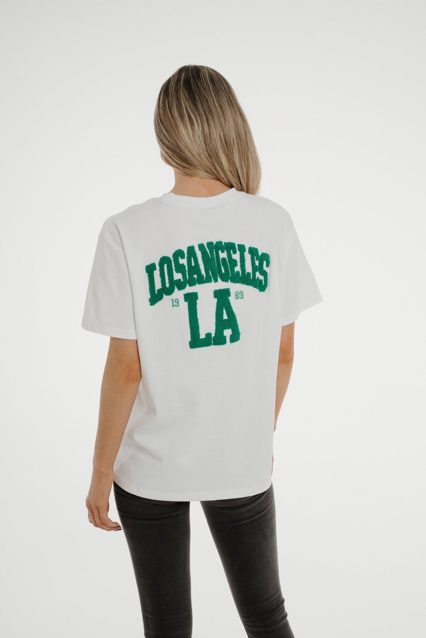 Millie LA Slogan T-Shirt In Green - The Walk in Wardrobe