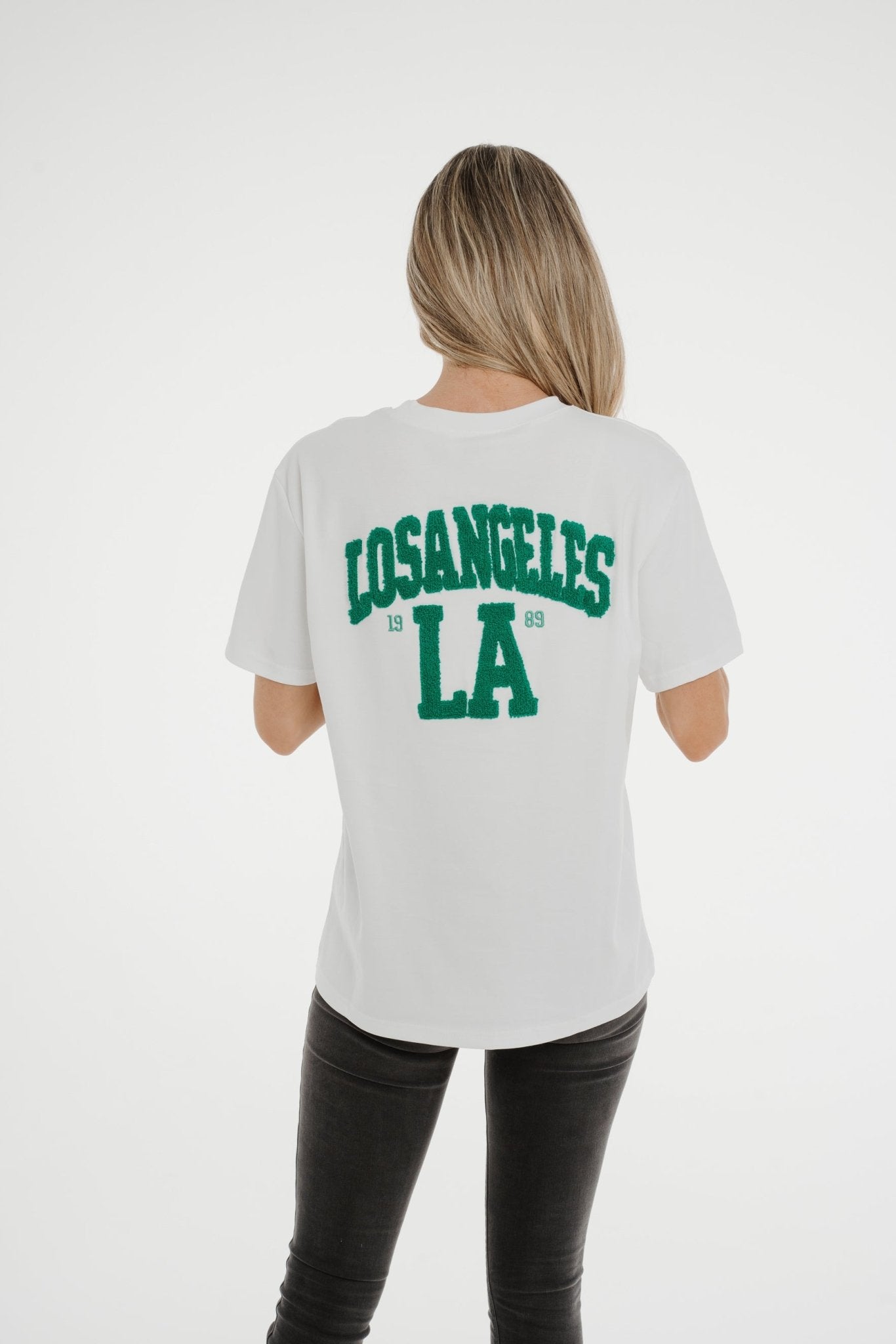 Millie LA Slogan T-Shirt In Green - The Walk in Wardrobe