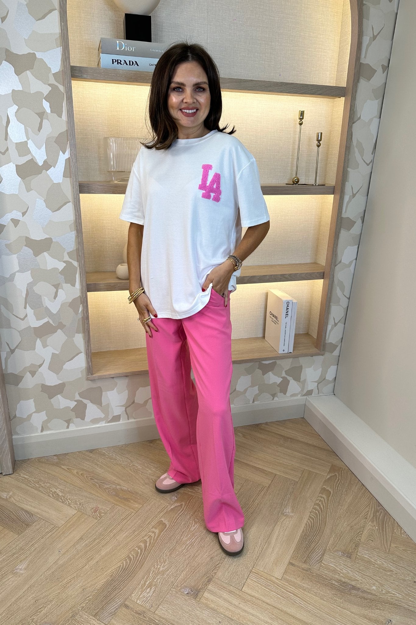 Millie LA Slogan T-Shirt In Pink - The Walk in Wardrobe