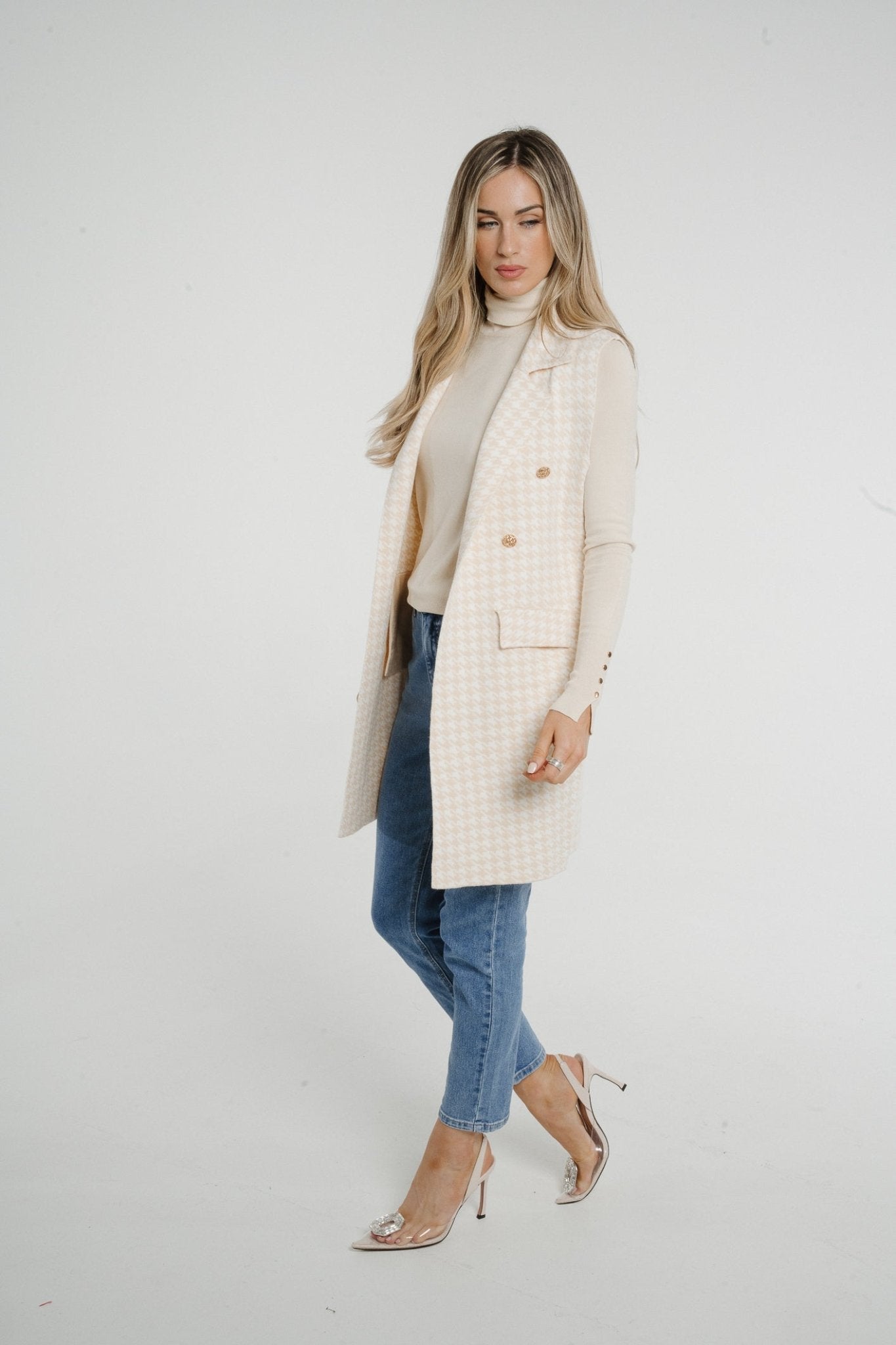 Millie Longline Sleeveless Jacket In Cream - The Walk in Wardrobe