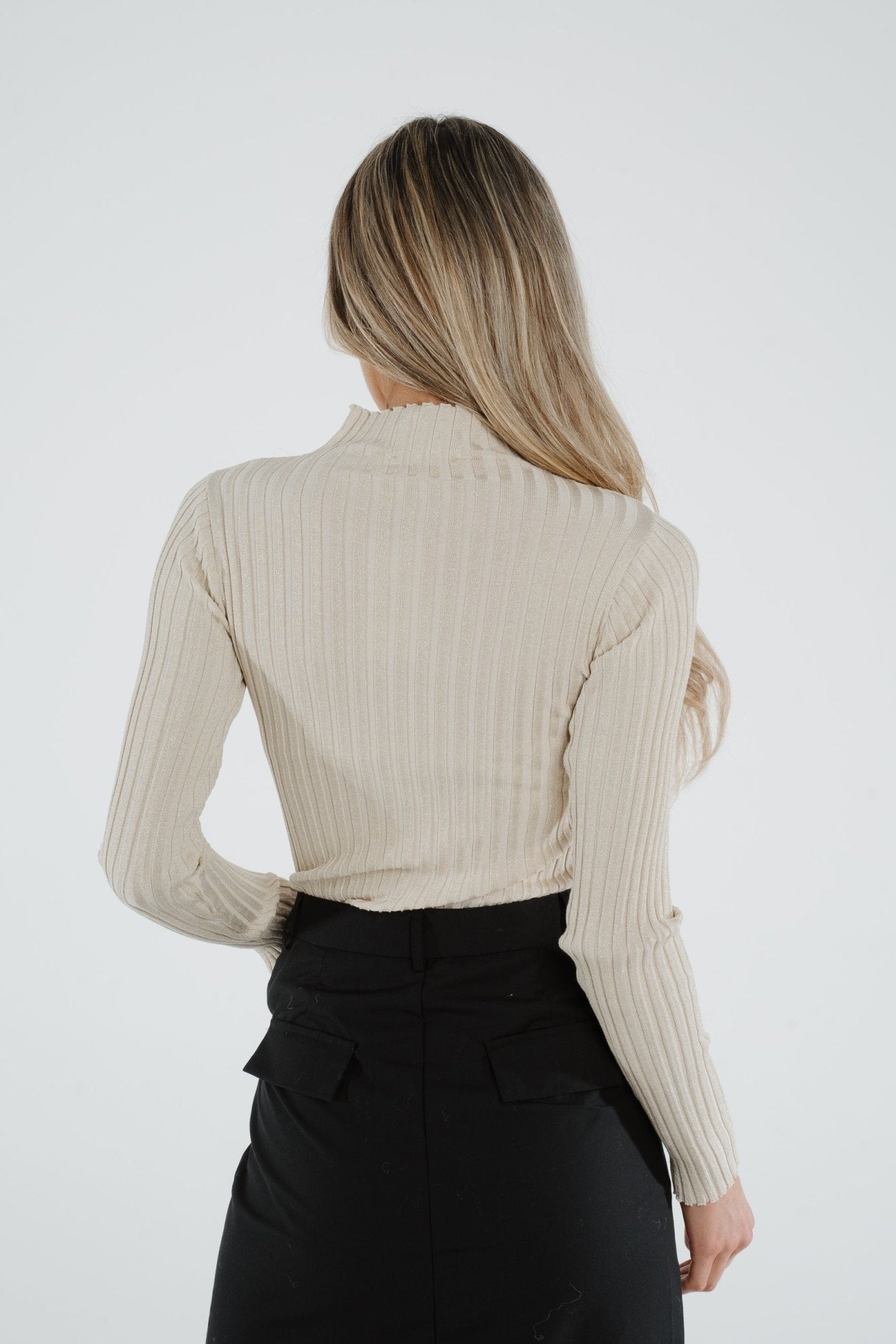 Millie Ribbed Polo Neck In Neutral - The Walk in Wardrobe