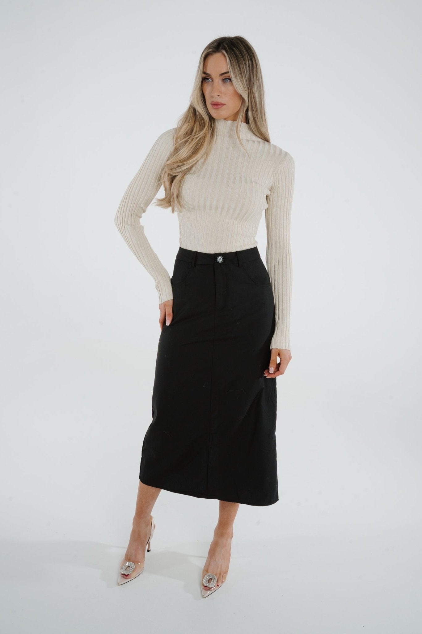Millie Ribbed Polo Neck In Neutral - The Walk in Wardrobe