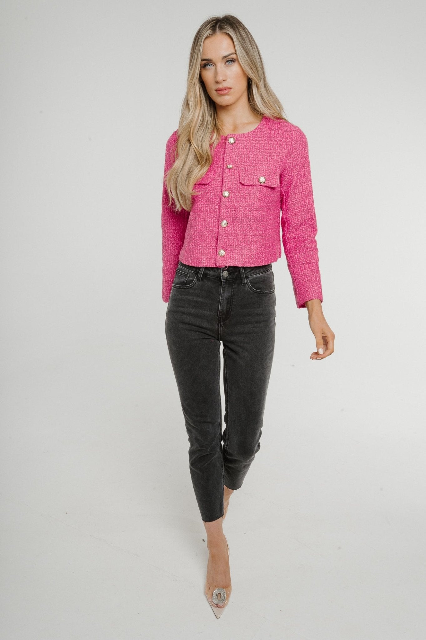 Millie Tweed Jacket In Pink - The Walk in Wardrobe