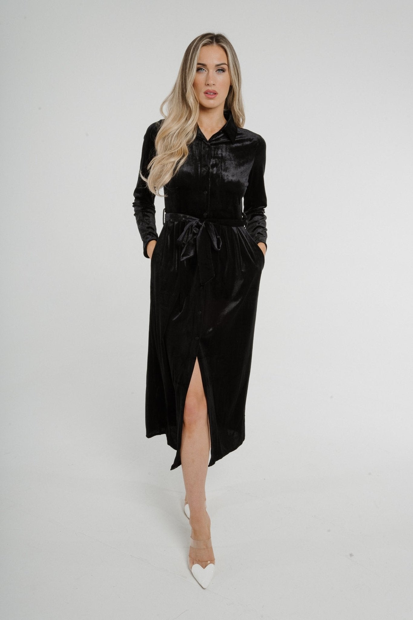 Millie Velvet Shirt Dress In Black - The Walk in Wardrobe