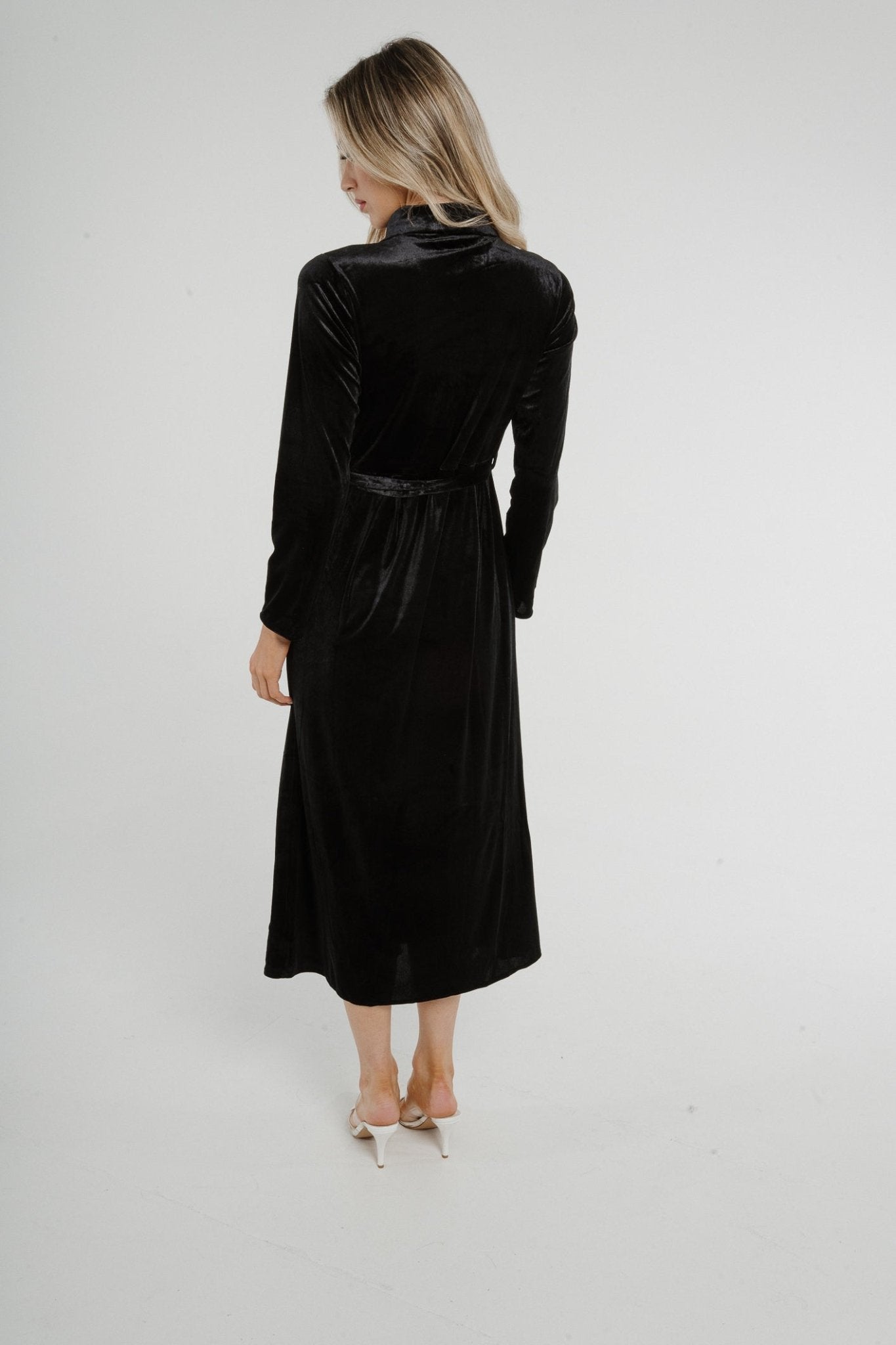 Millie Velvet Shirt Dress In Black - The Walk in Wardrobe