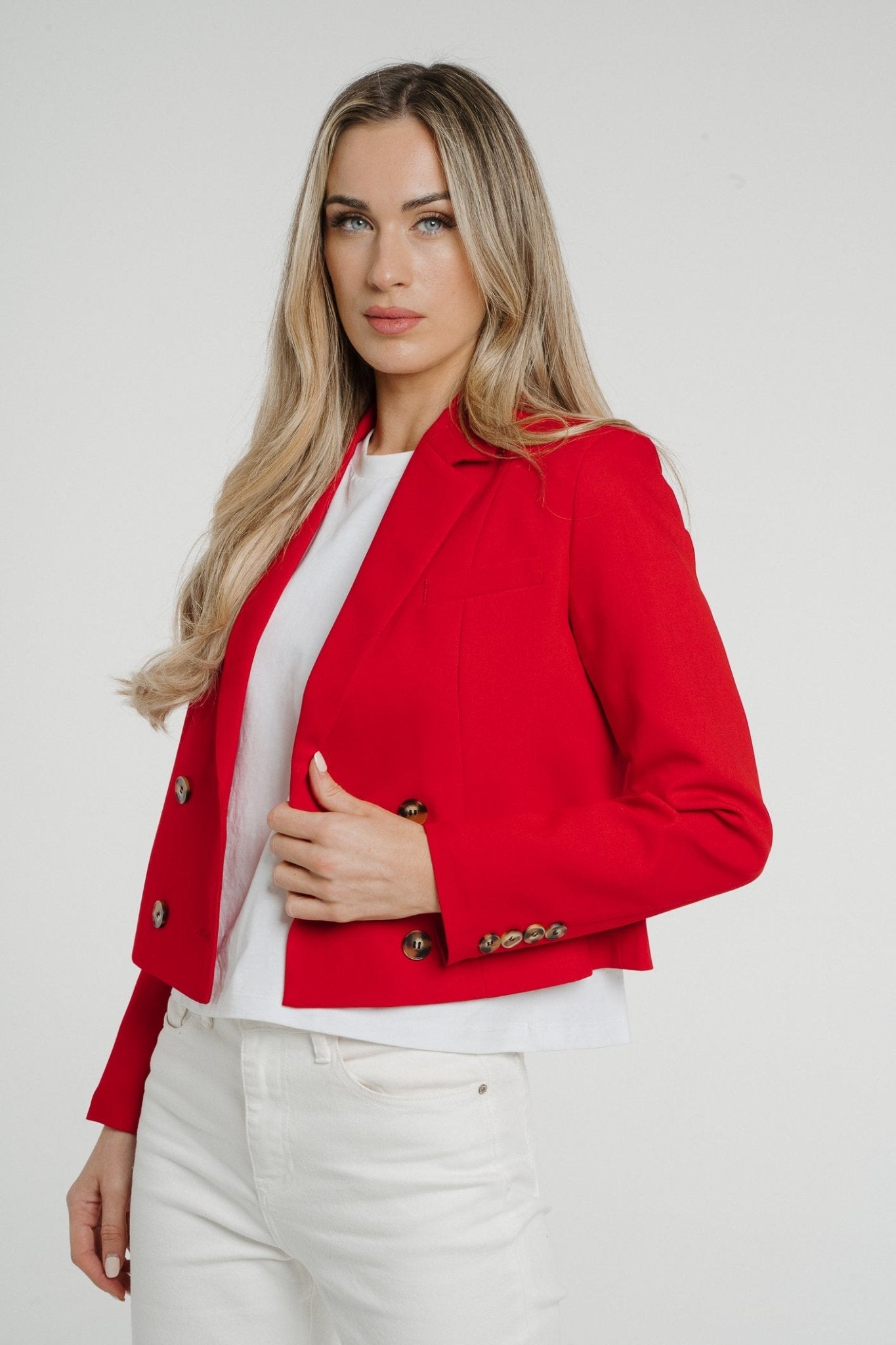 Nadia Cropped Blazer In Red - The Walk in Wardrobe
