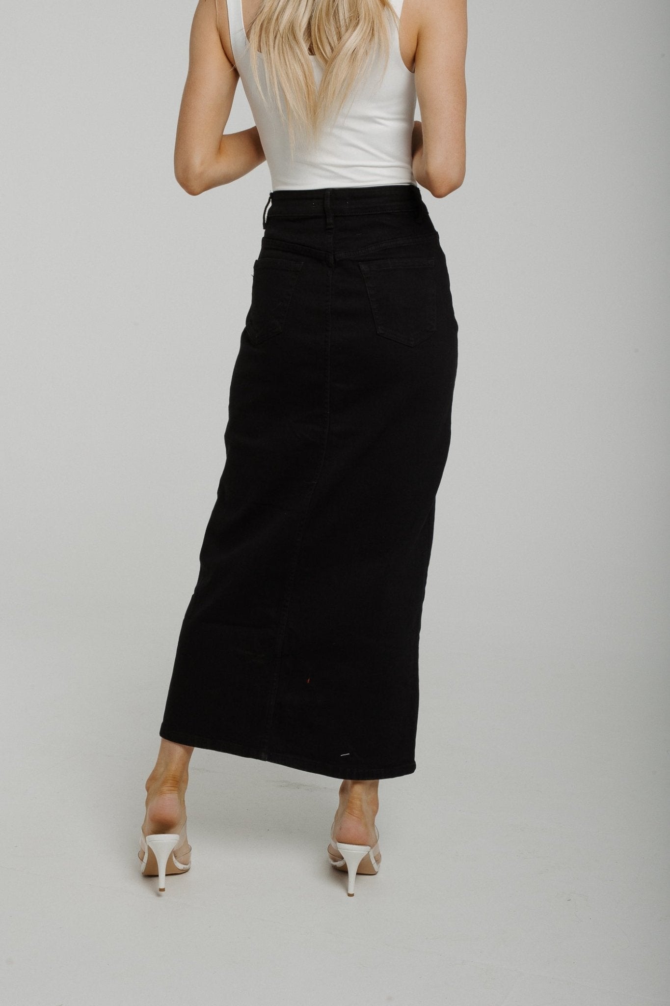 Nancy Denim Maxi Skirt In Black - The Walk in Wardrobe