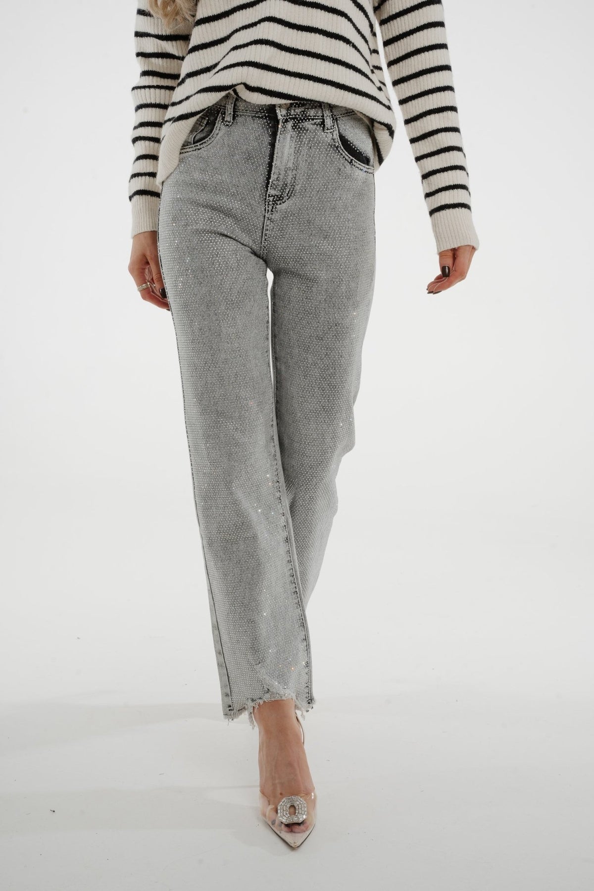 Nancy Diamanté Jeans In Grey - The Walk in Wardrobe