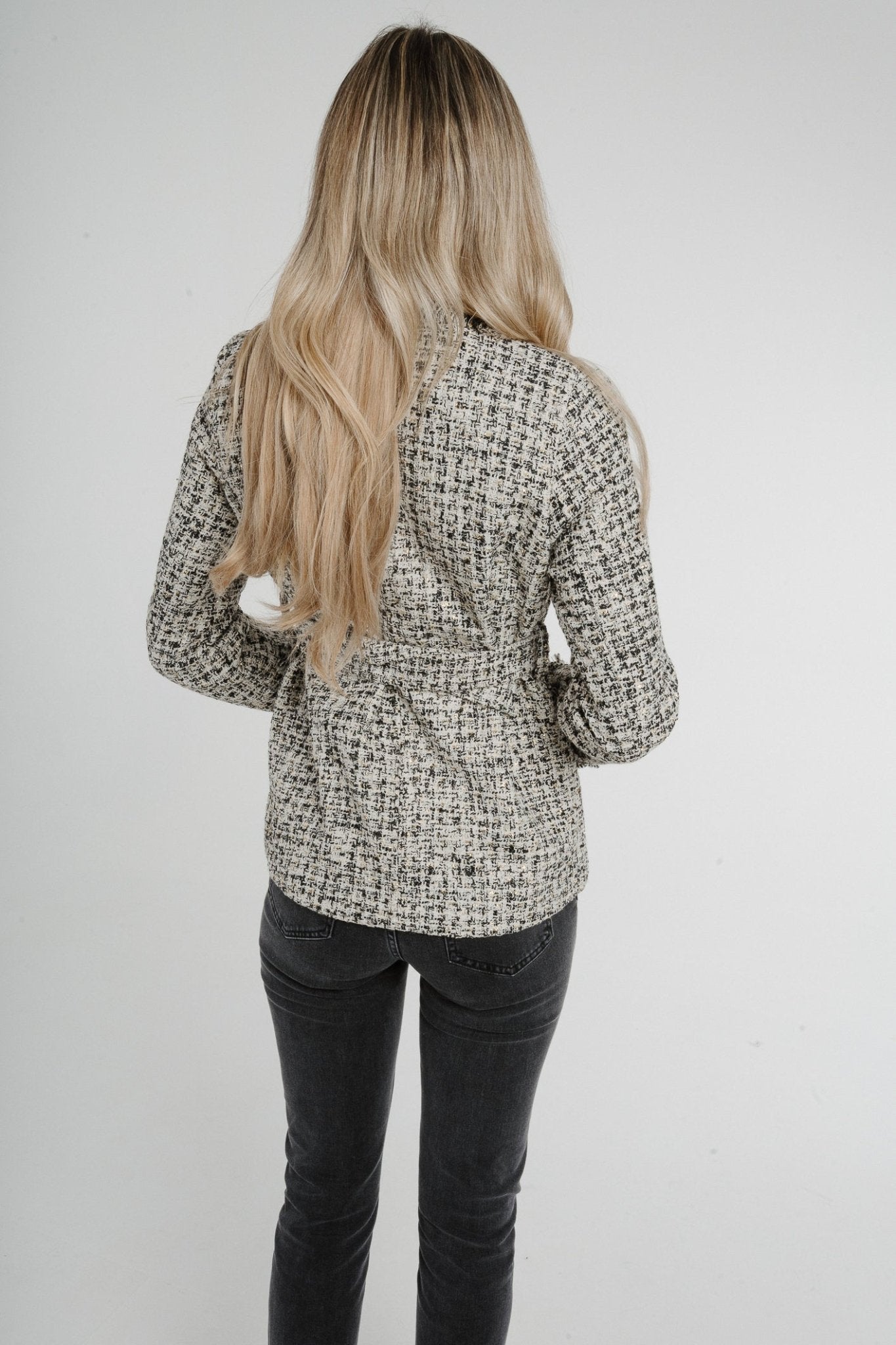 Paige Belted Tweed Jacket In Monochrome - The Walk in Wardrobe