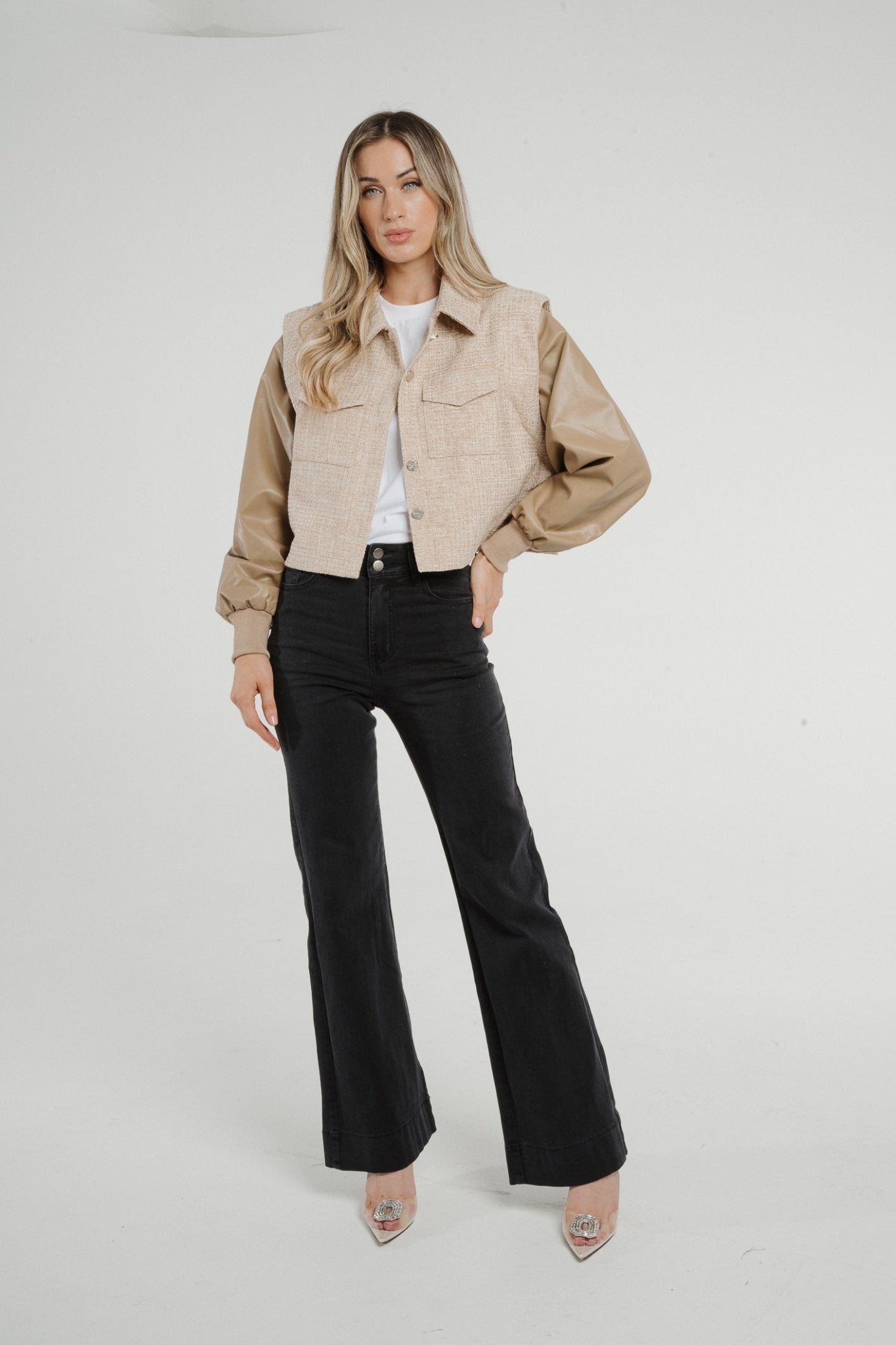Paige Contrast Sleeve Jacket In Beige - The Walk in Wardrobe