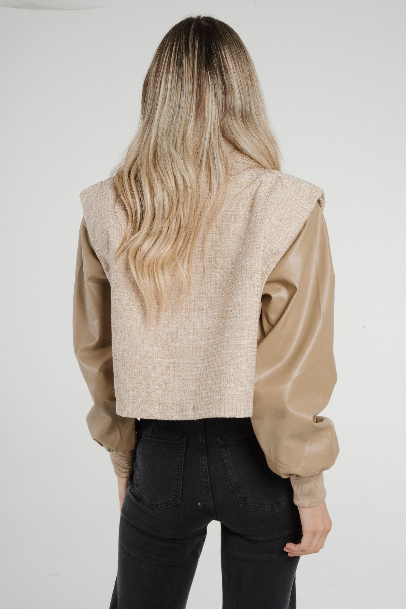 Paige Contrast Sleeve Jacket In Beige - The Walk in Wardrobe