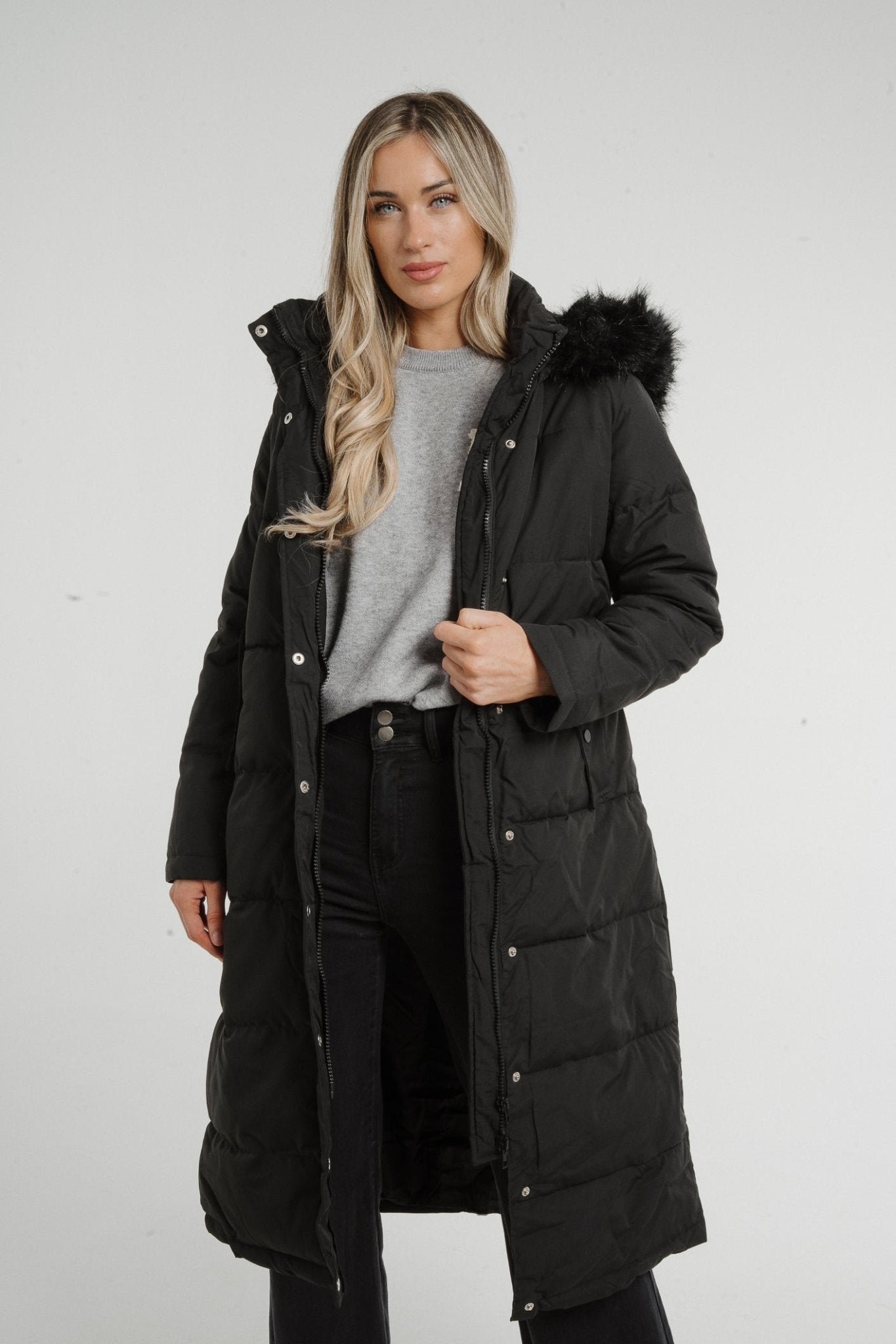 Paige Longline Puffa Coat In Black - The Walk in Wardrobe