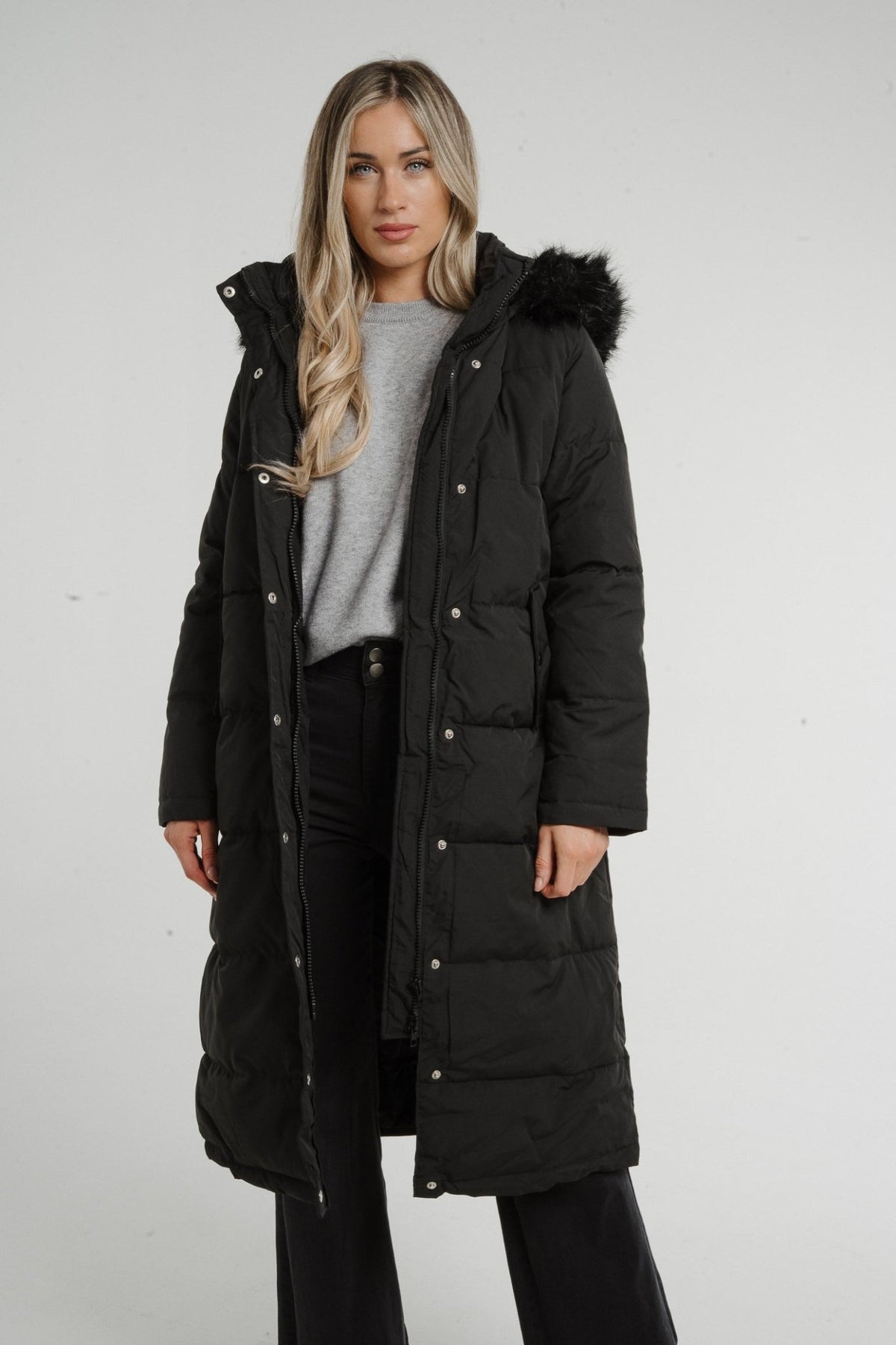 Paige Longline Puffa Coat In Black - The Walk in Wardrobe