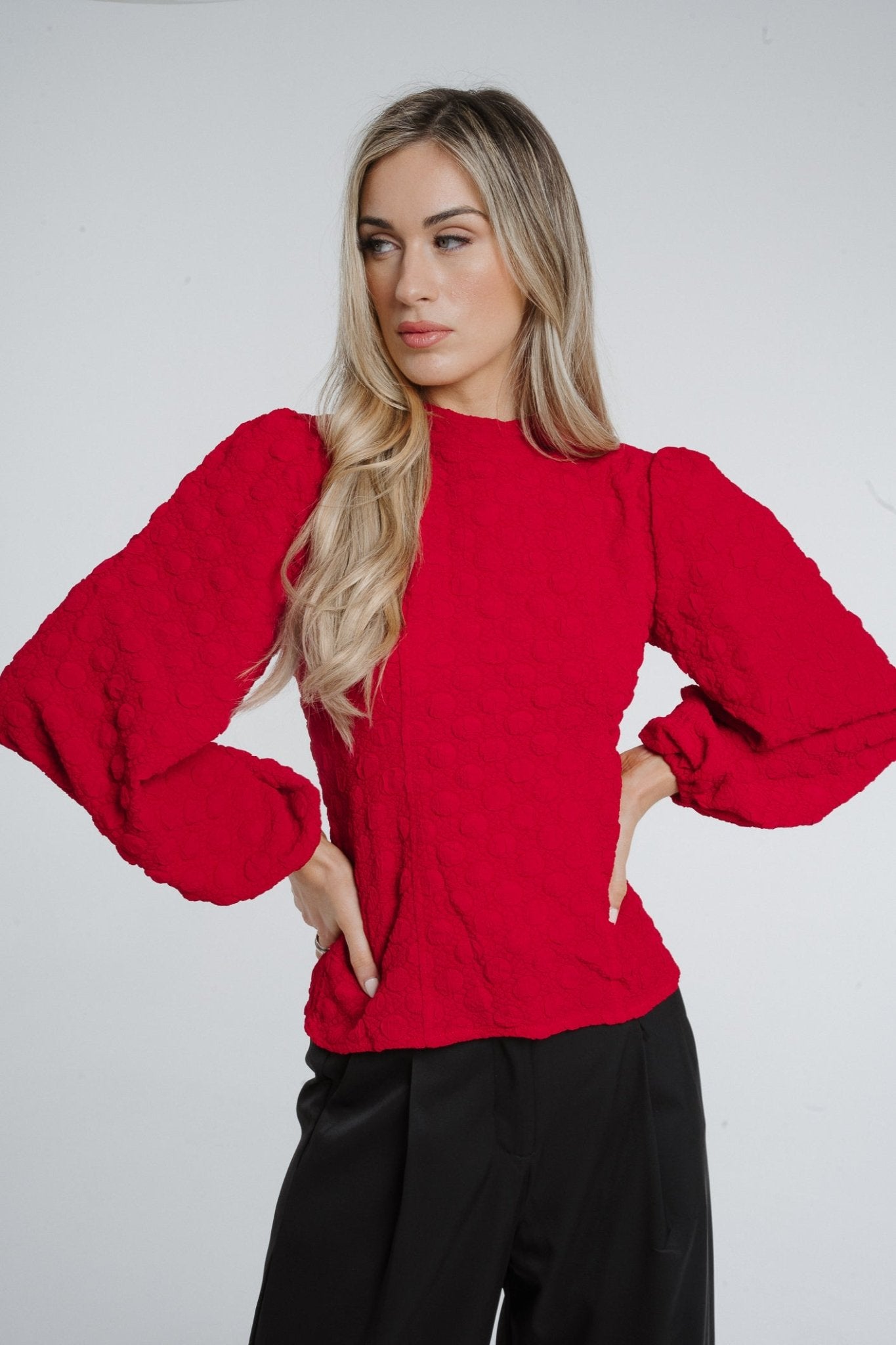 Paige Textured Top In Red - The Walk in Wardrobe