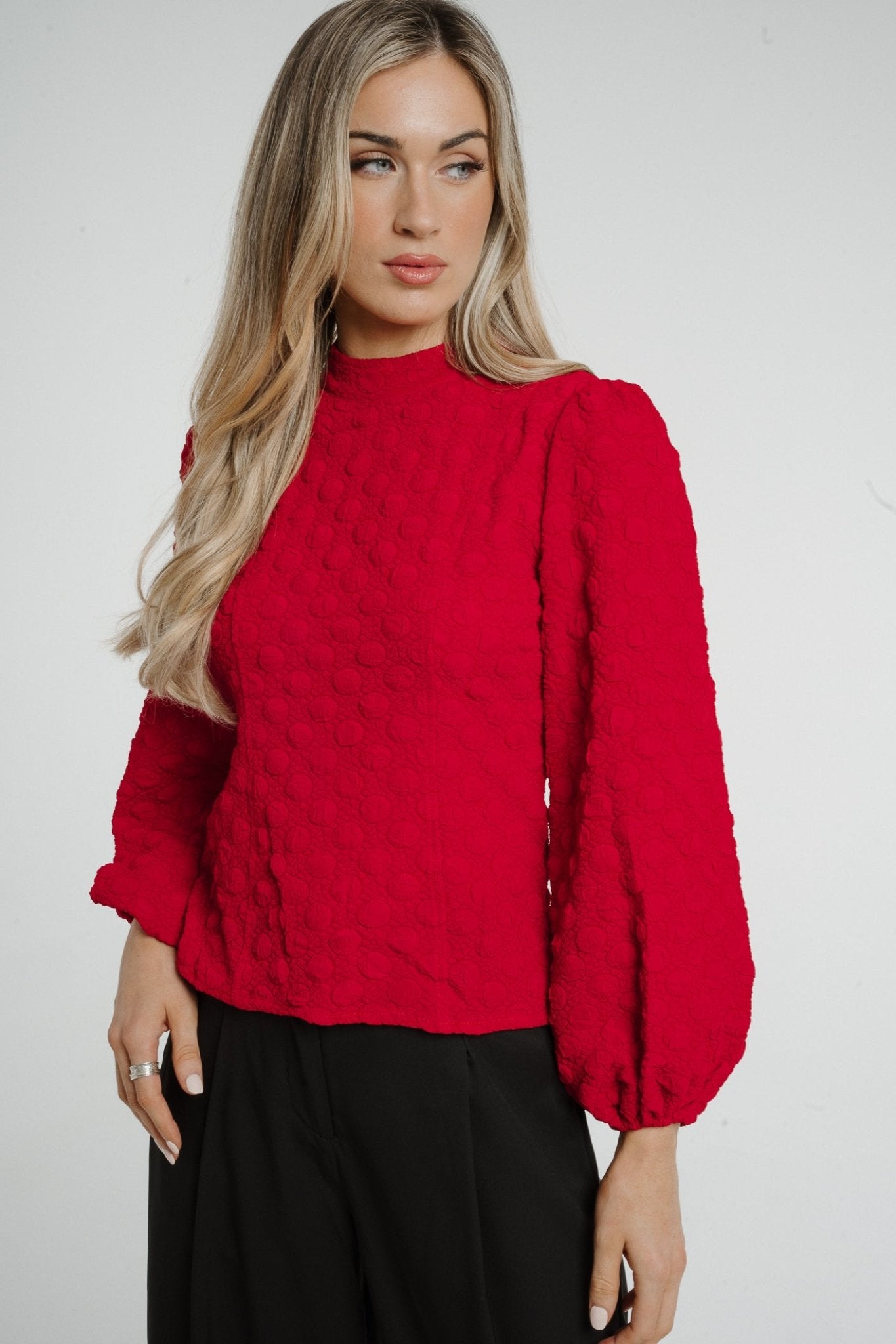 Paige Textured Top In Red - The Walk in Wardrobe