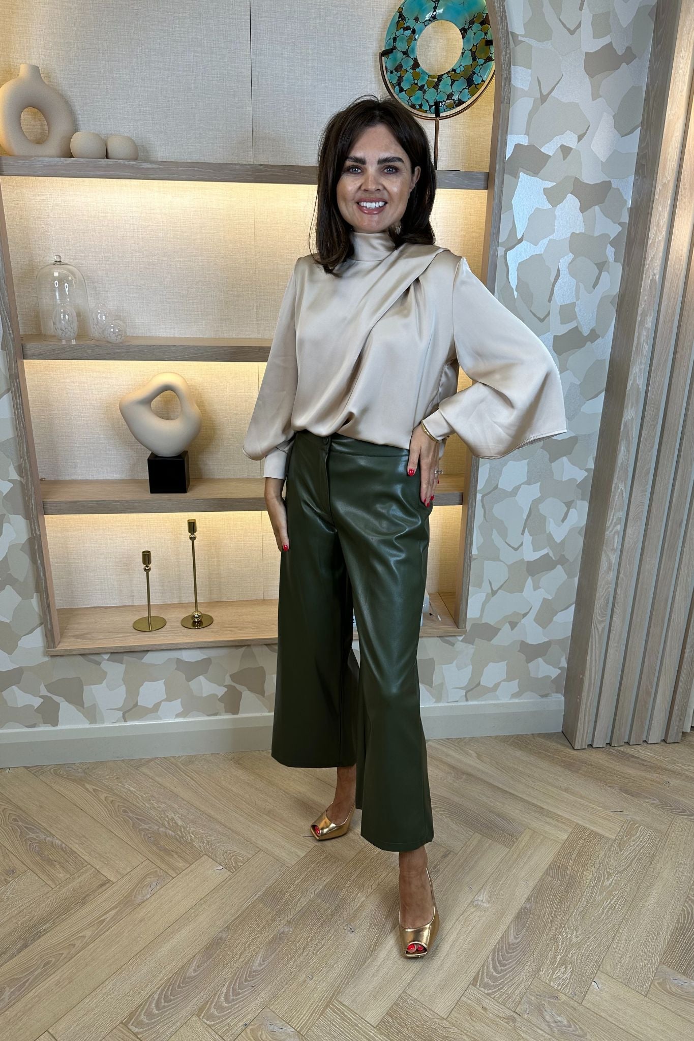 Pia Faux Leather Culottes In Khaki - The Walk in Wardrobe