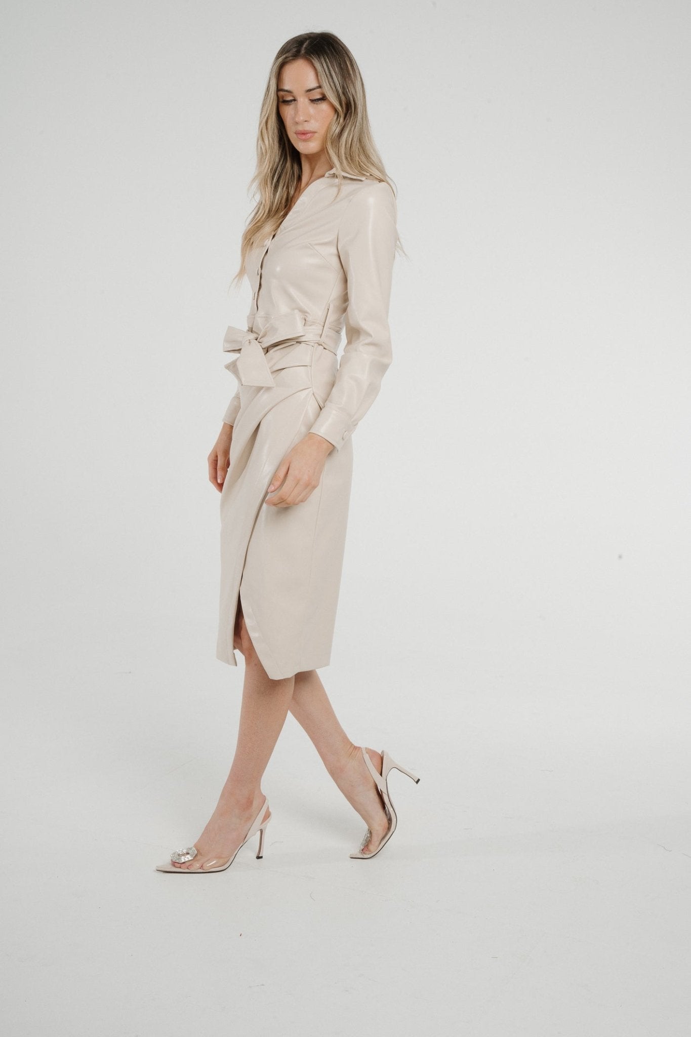 Pia Faux Leather Wrap Dress In Cream - The Walk in Wardrobe