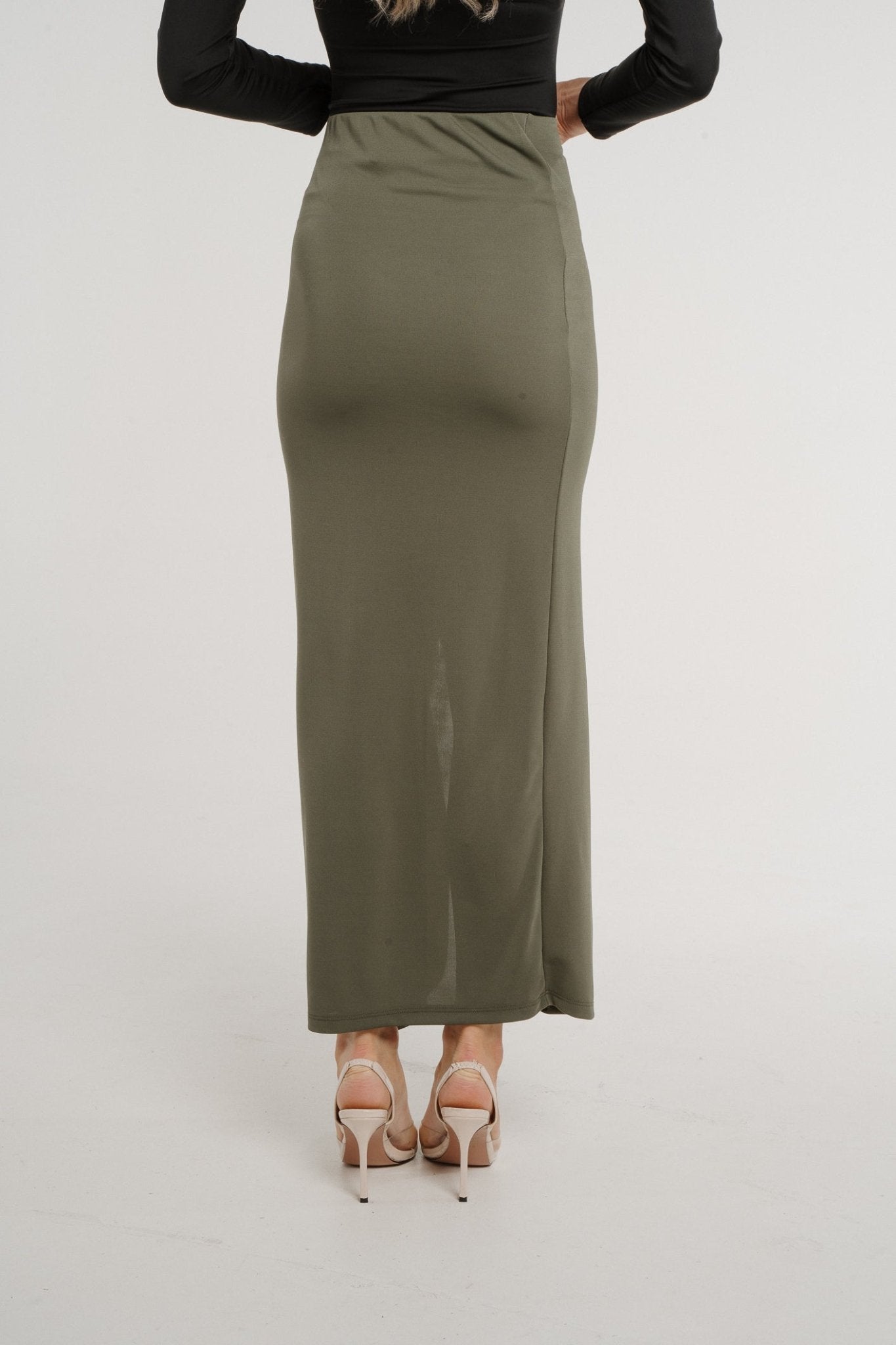 Pia Frill Side Midi Skirt In Khaki - The Walk in Wardrobe