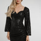 Polly Balloon Sleeve Sequin Dress In Black - The Walk in Wardrobe