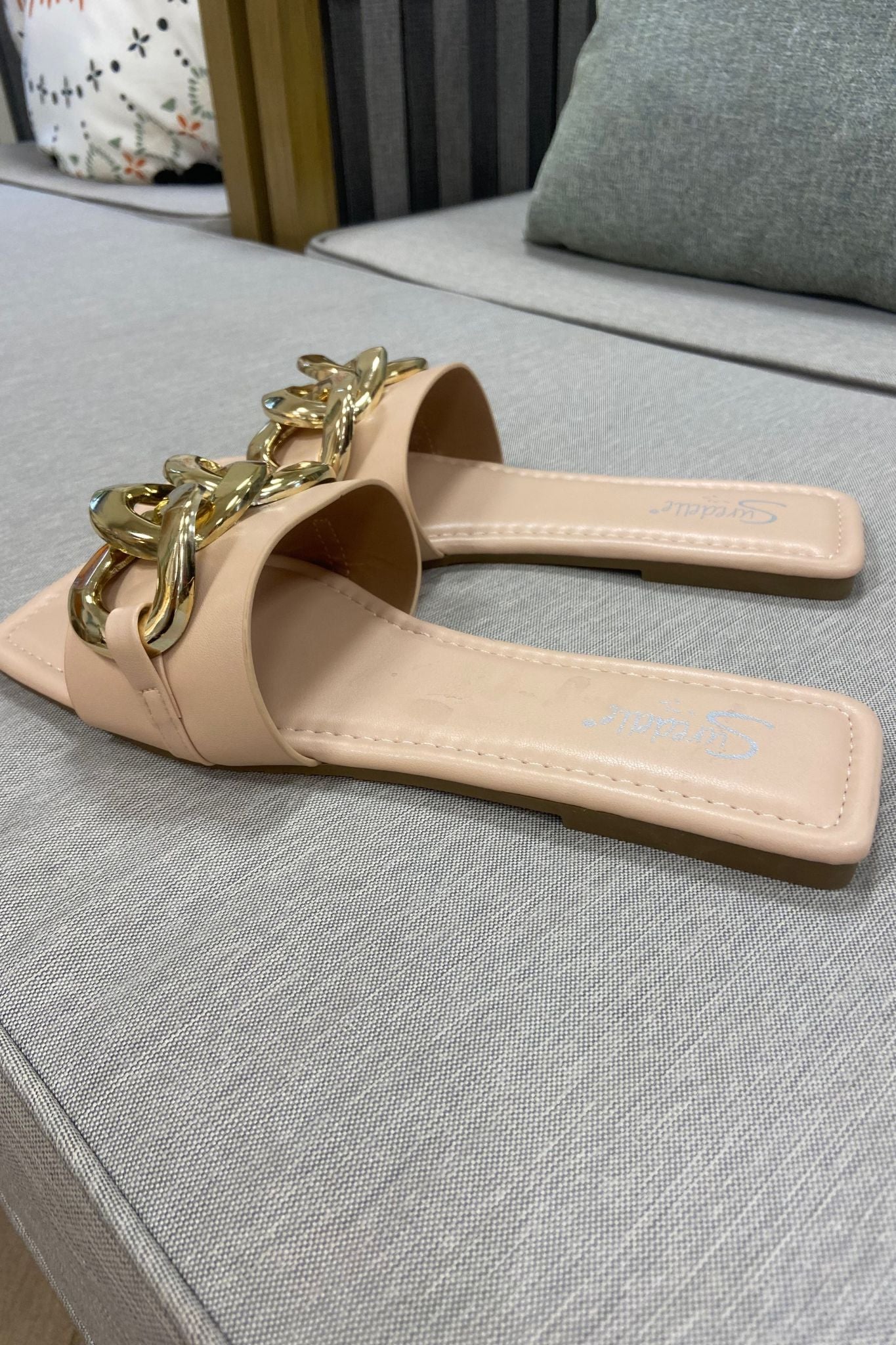 Polly Chain Link Sliders In Neutral - The Walk in Wardrobe