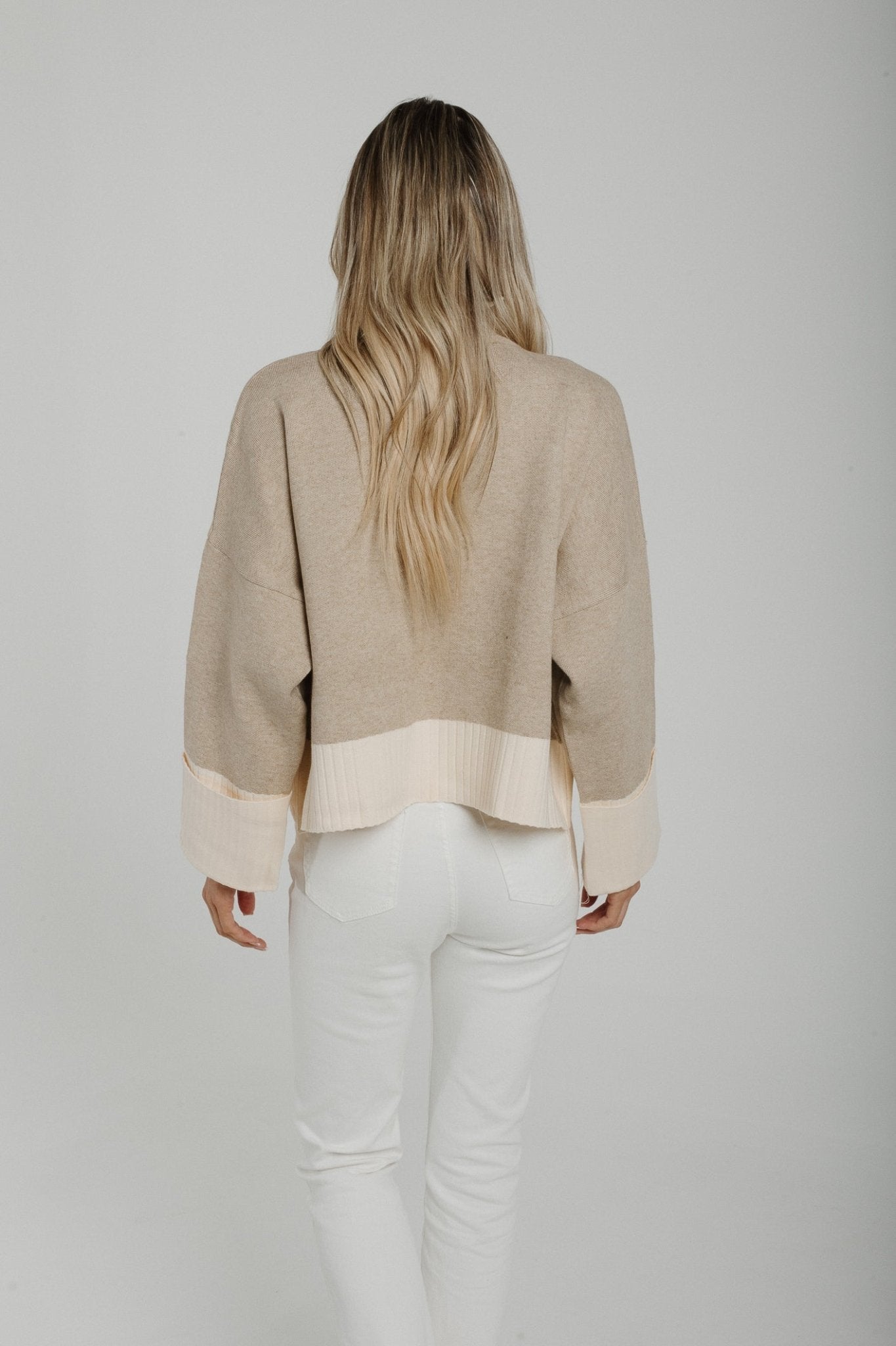 Polly Contrast High Neck Sweater In Neutral - The Walk in Wardrobe