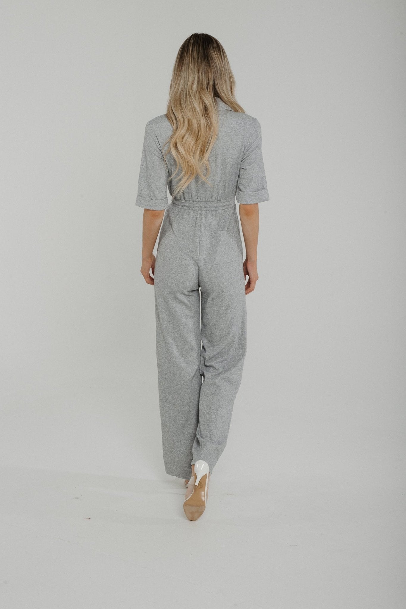 Polly Drawstring Waist Jumpsuit In Grey - The Walk in Wardrobe