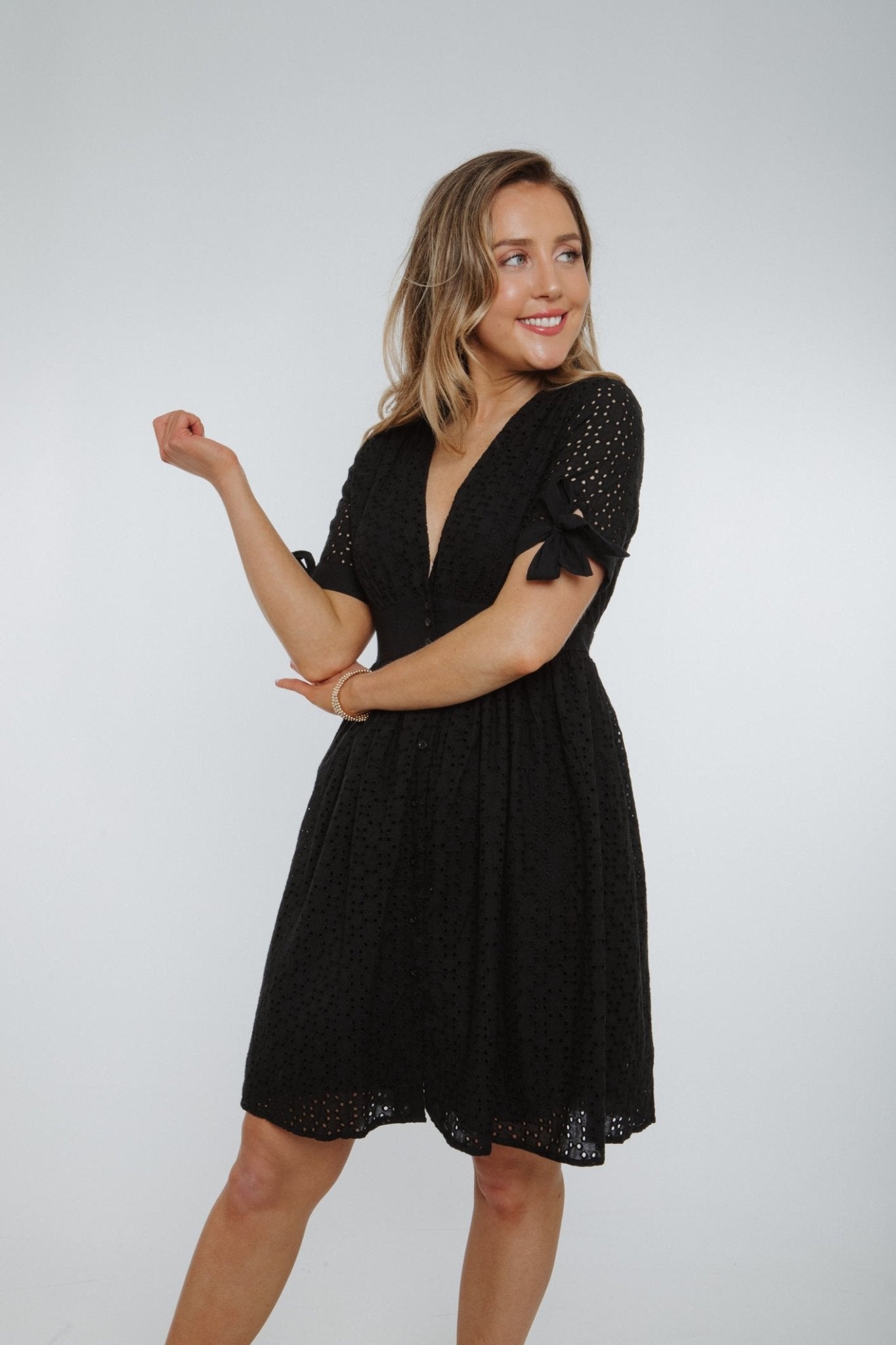 Polly Embroidered Dress In Black - The Walk in Wardrobe