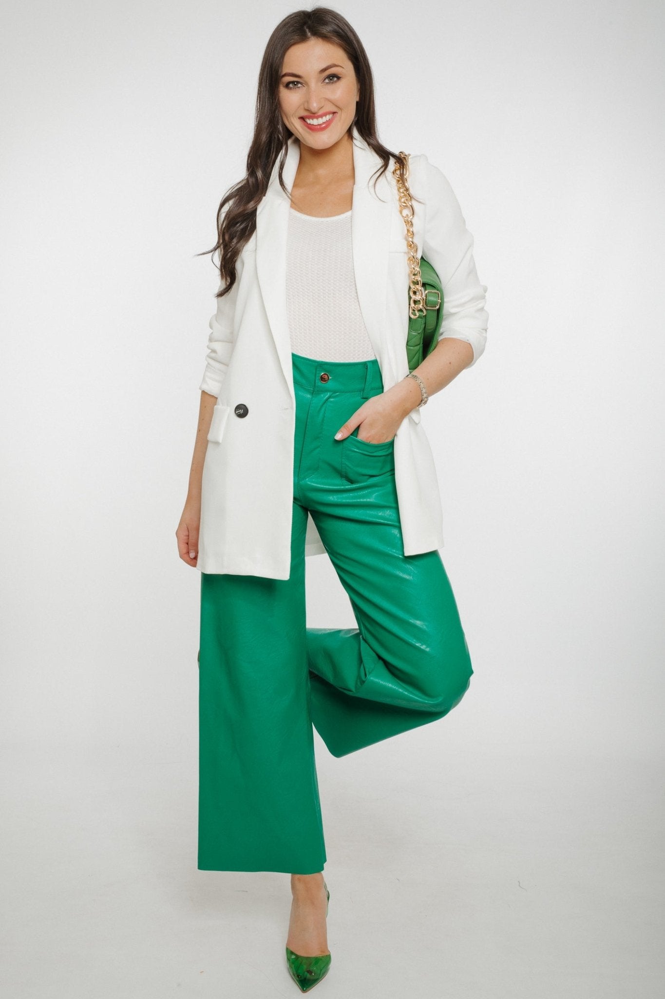 Polly Faux Leather Trouser In Green - The Walk in Wardrobe