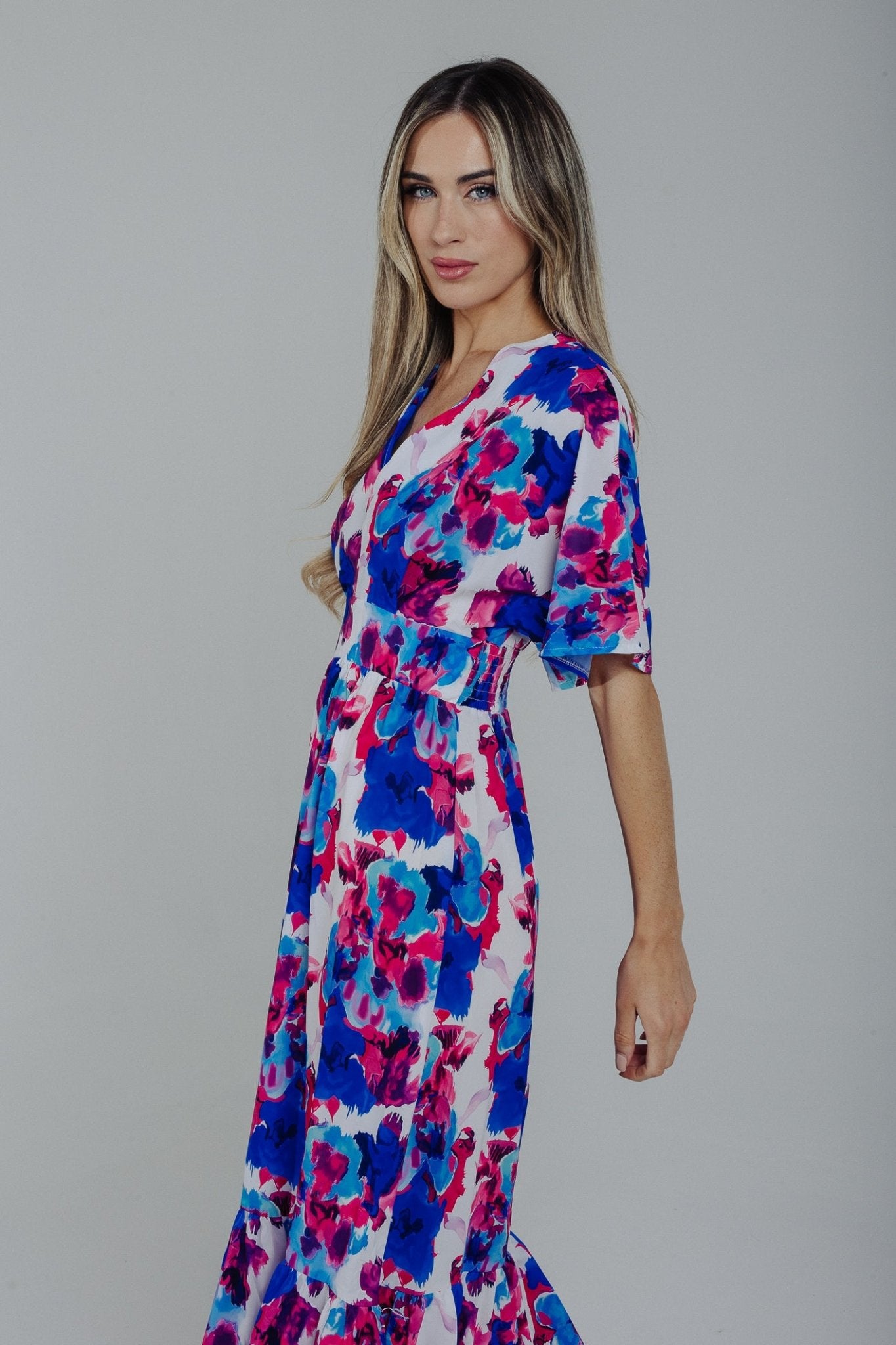 Polly Floral Midi Dress In Blue Mix - The Walk in Wardrobe