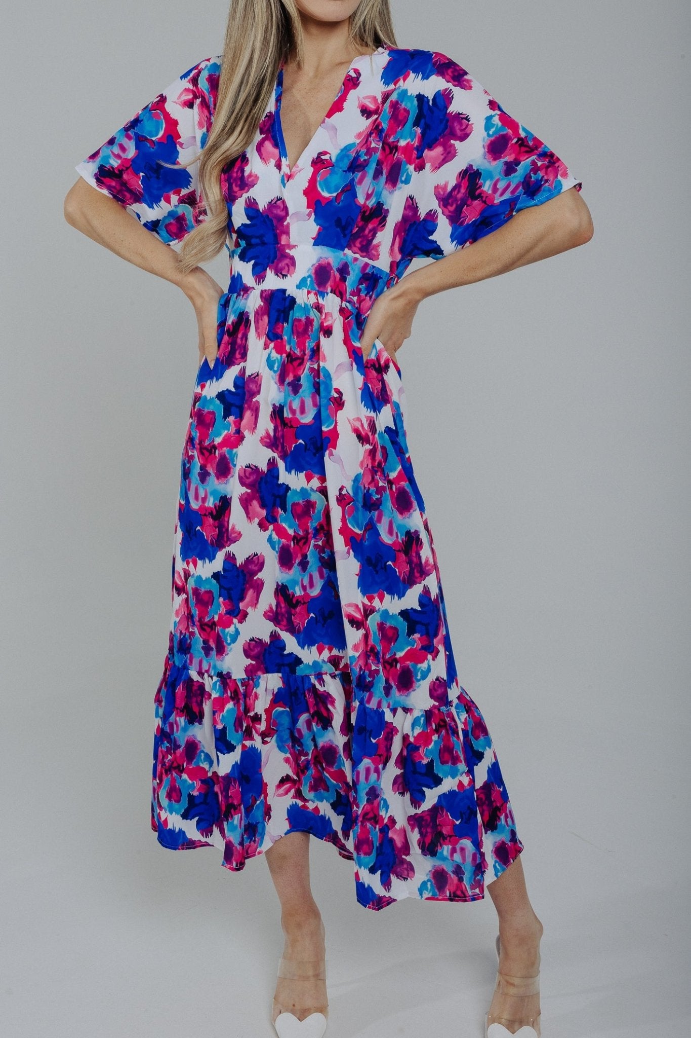 Polly Floral Midi Dress In Blue Mix - The Walk in Wardrobe