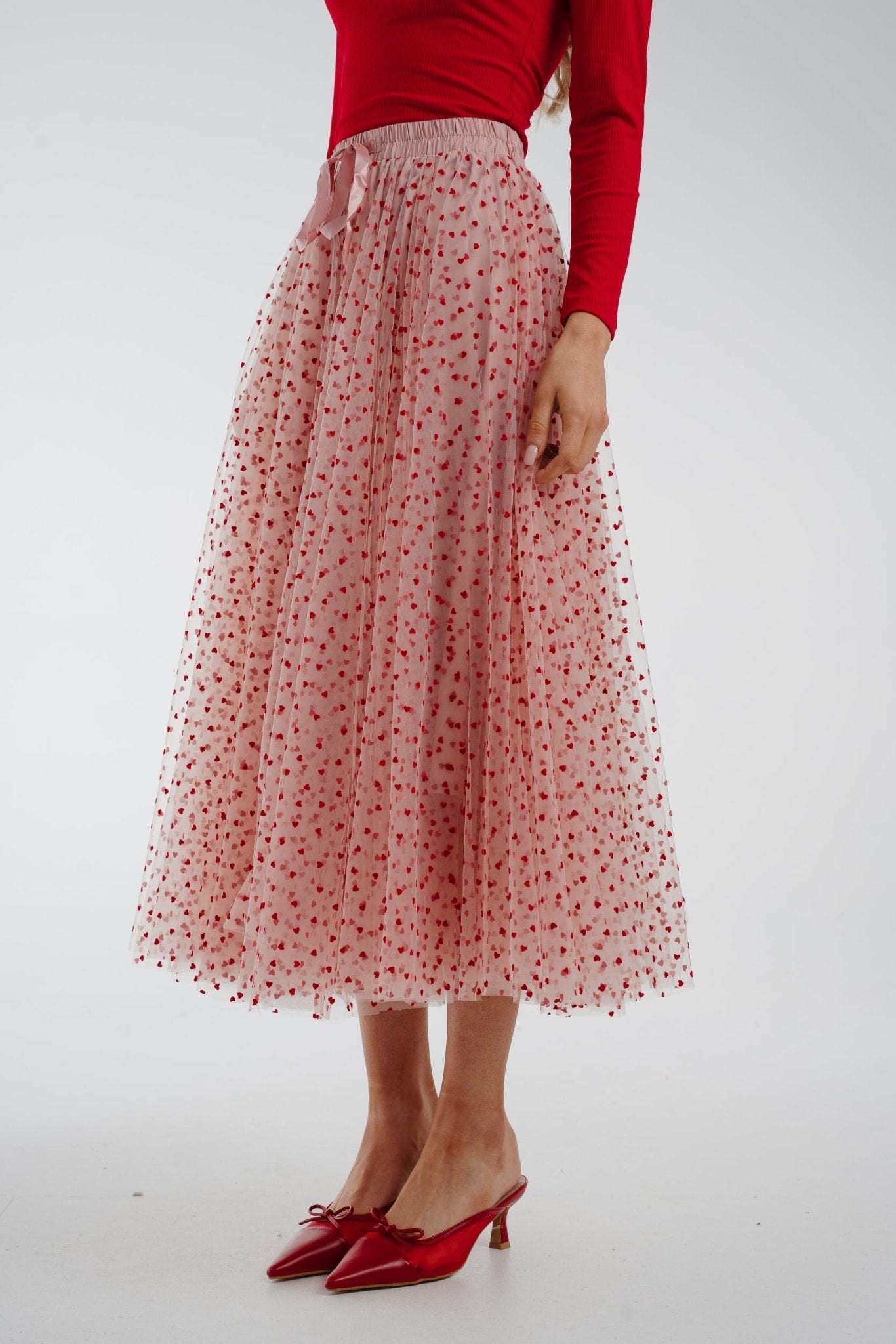 Polly Heart Print Tulle Skirt In Pink - The Walk in Wardrobe