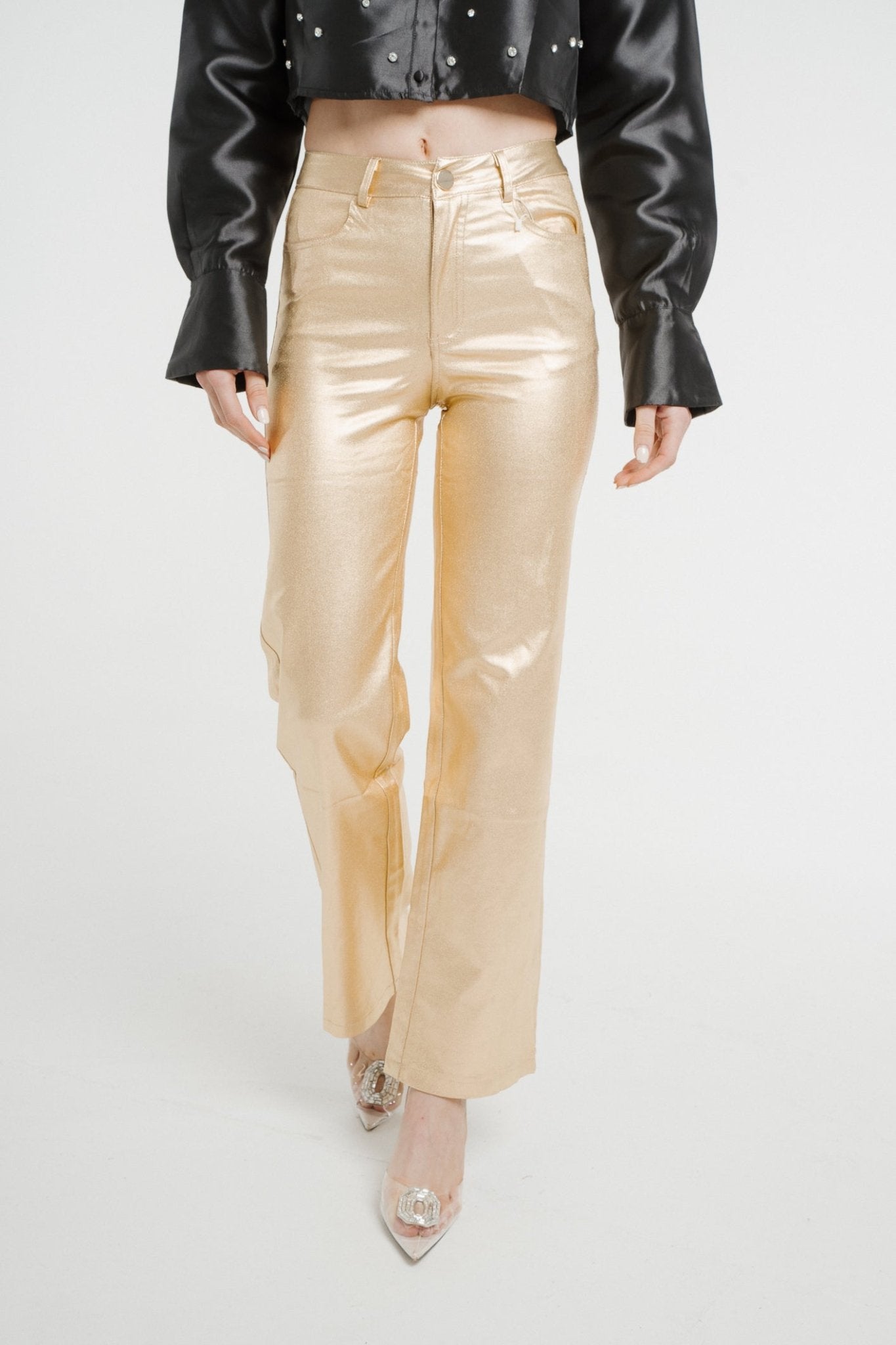 Polly Metallic Jeans In Gold - The Walk in Wardrobe