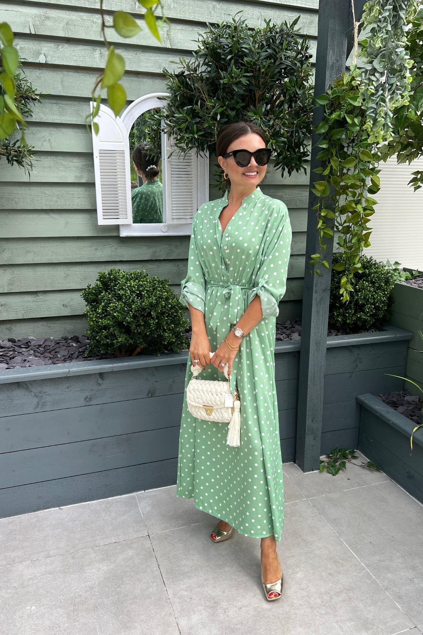 Polly Polka Dot Dress In Green - The Walk in Wardrobe