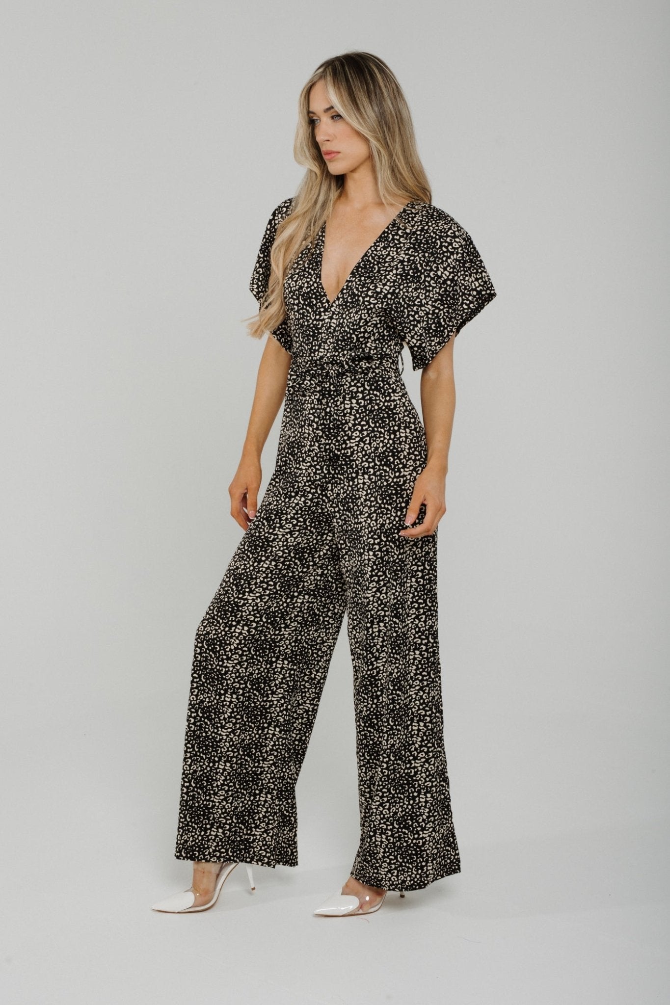 Polly Printed Jumpsuit In Black & Neutral - The Walk in Wardrobe
