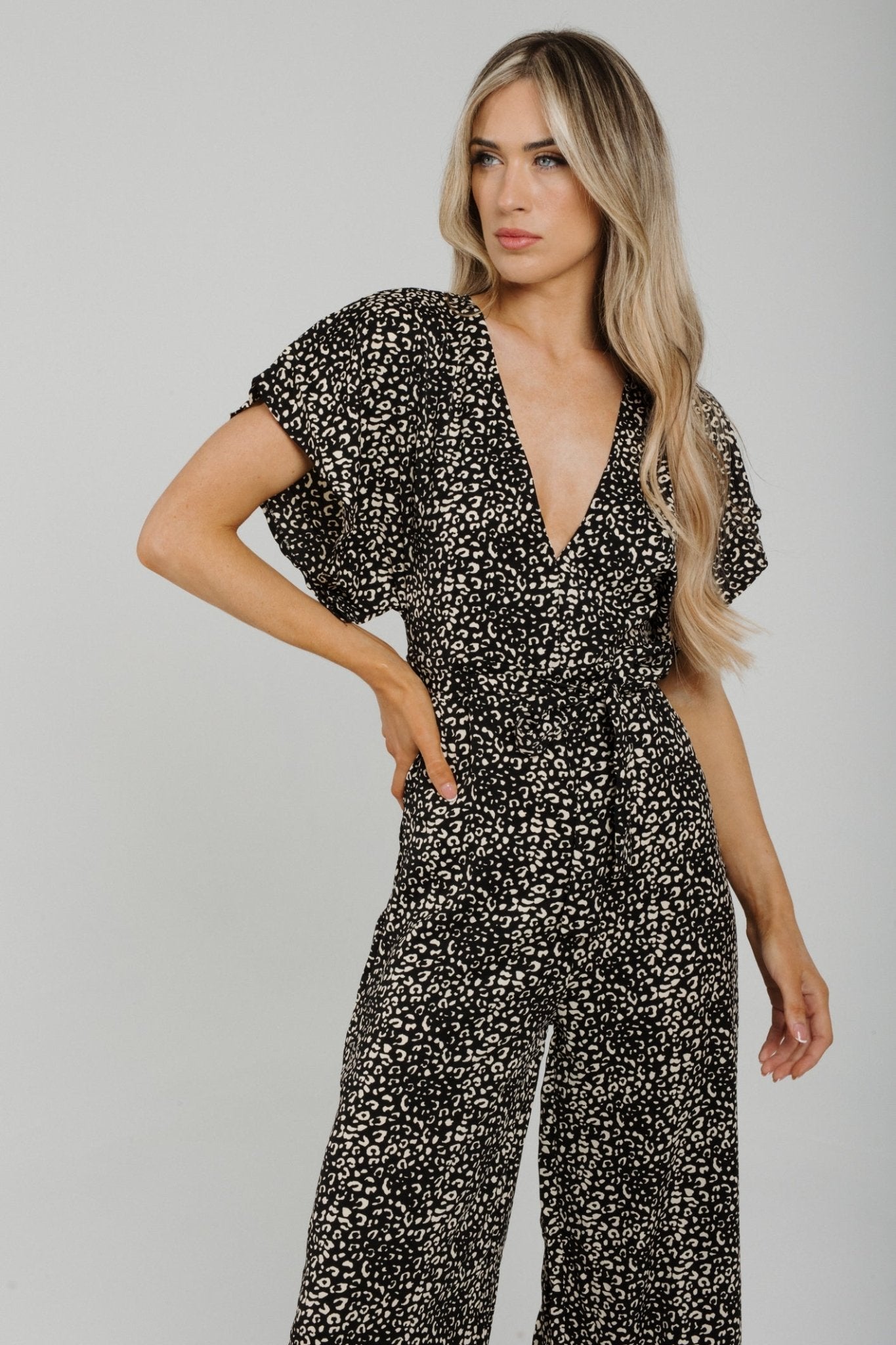 Polly Printed Jumpsuit In Black & Neutral - The Walk in Wardrobe