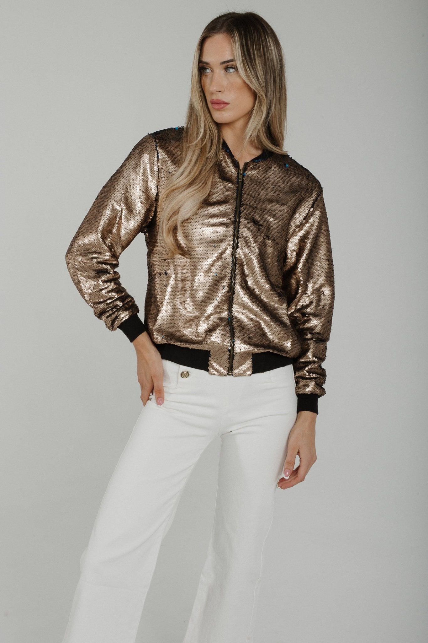 Polly Sequin Jacket In Gold - The Walk in Wardrobe